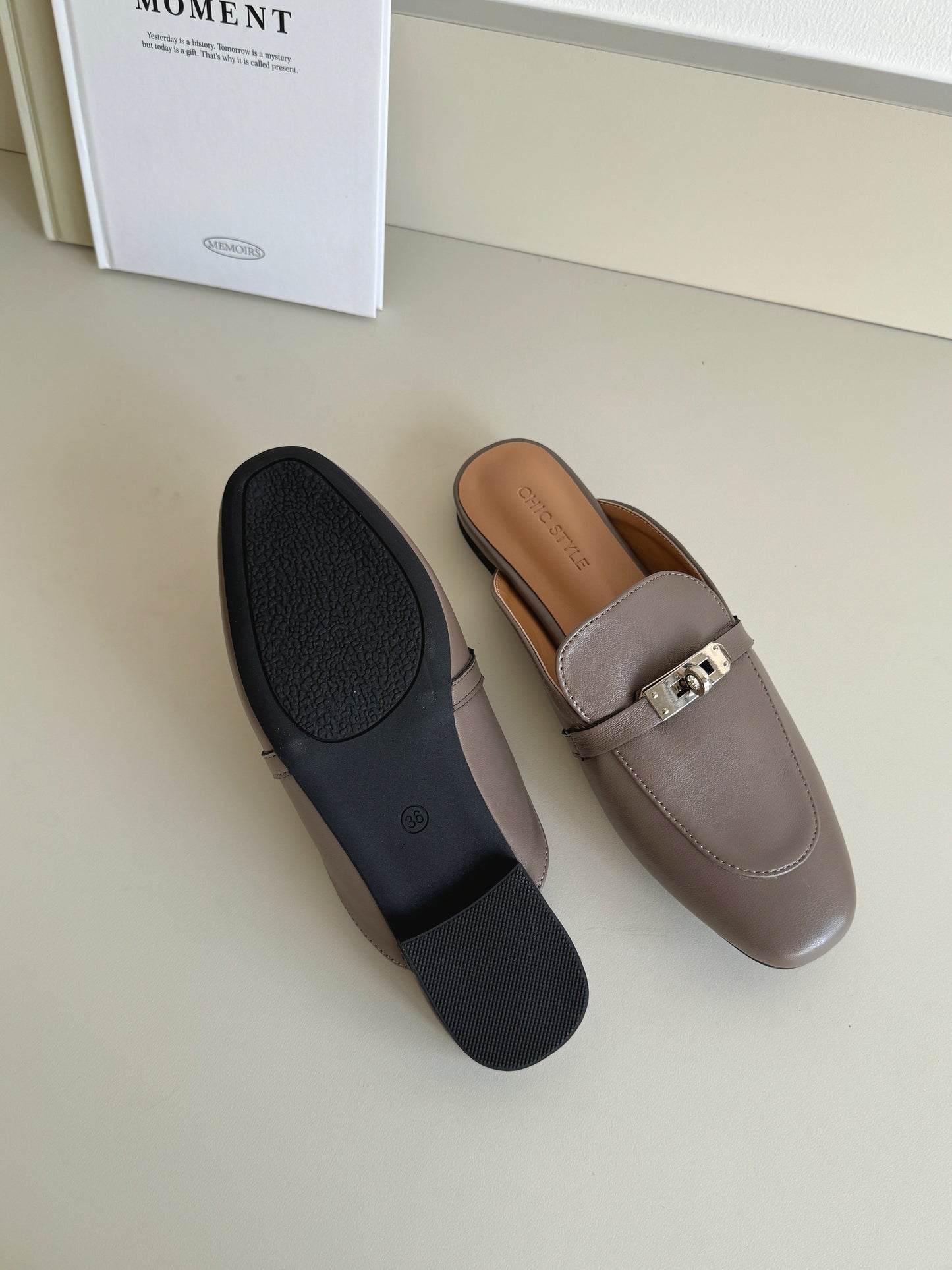 Tammie Slip On Flat Mules (Dark Grey / Size 37 38 39 40)