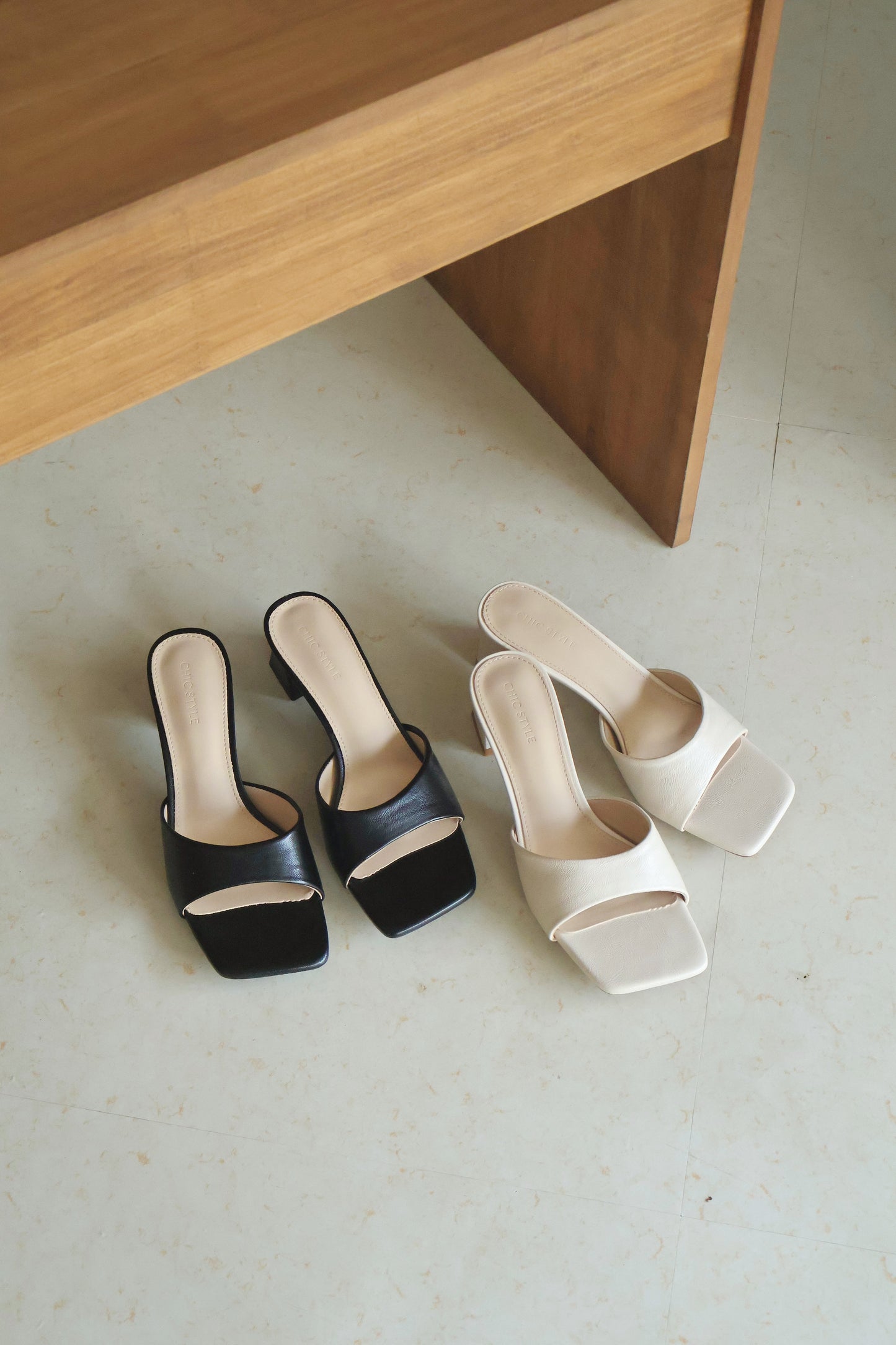 Rose Slip On Middle Heels (Cream White)