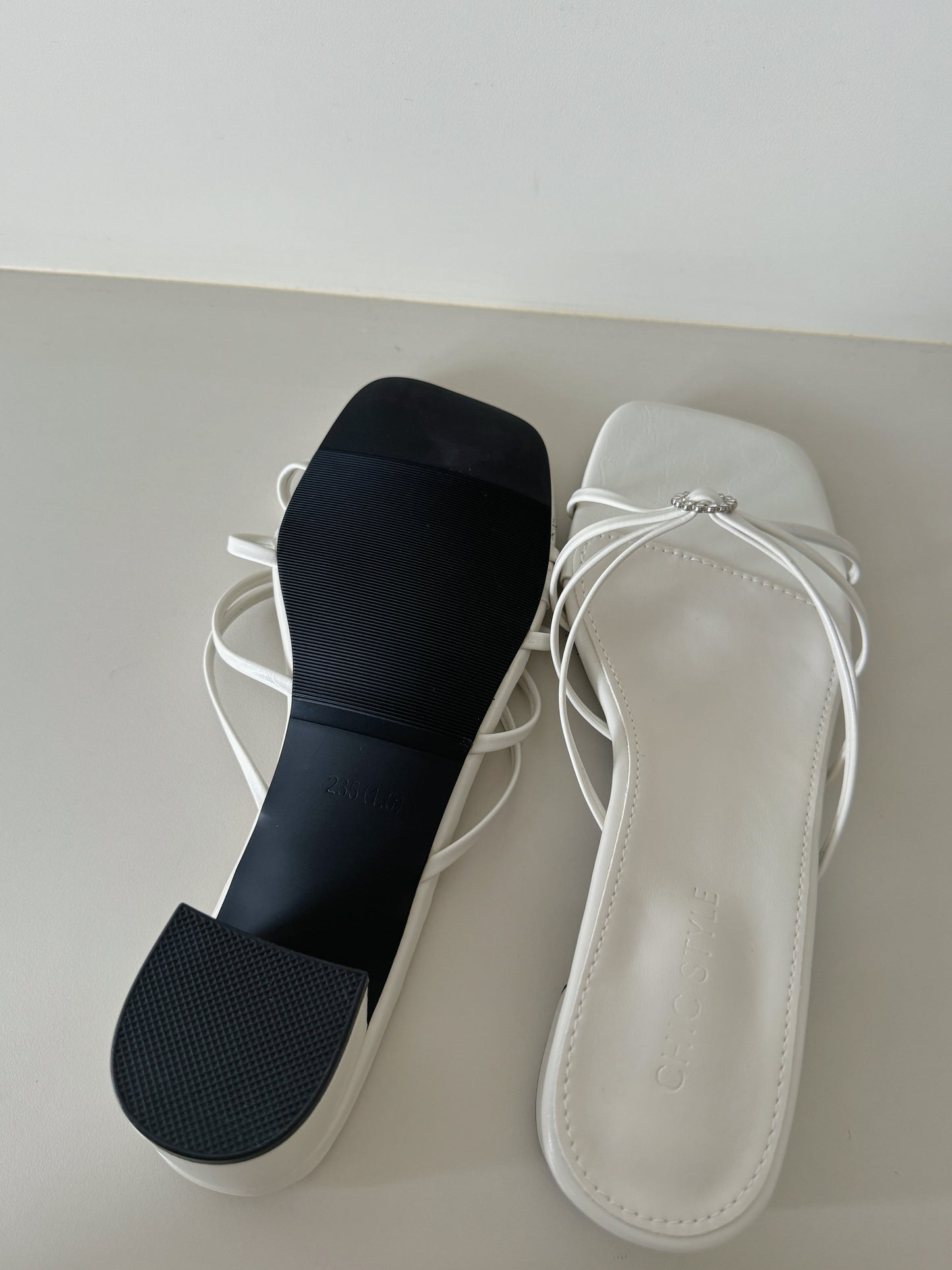 Willa Rhinestone Buckle Heels (Cream White)