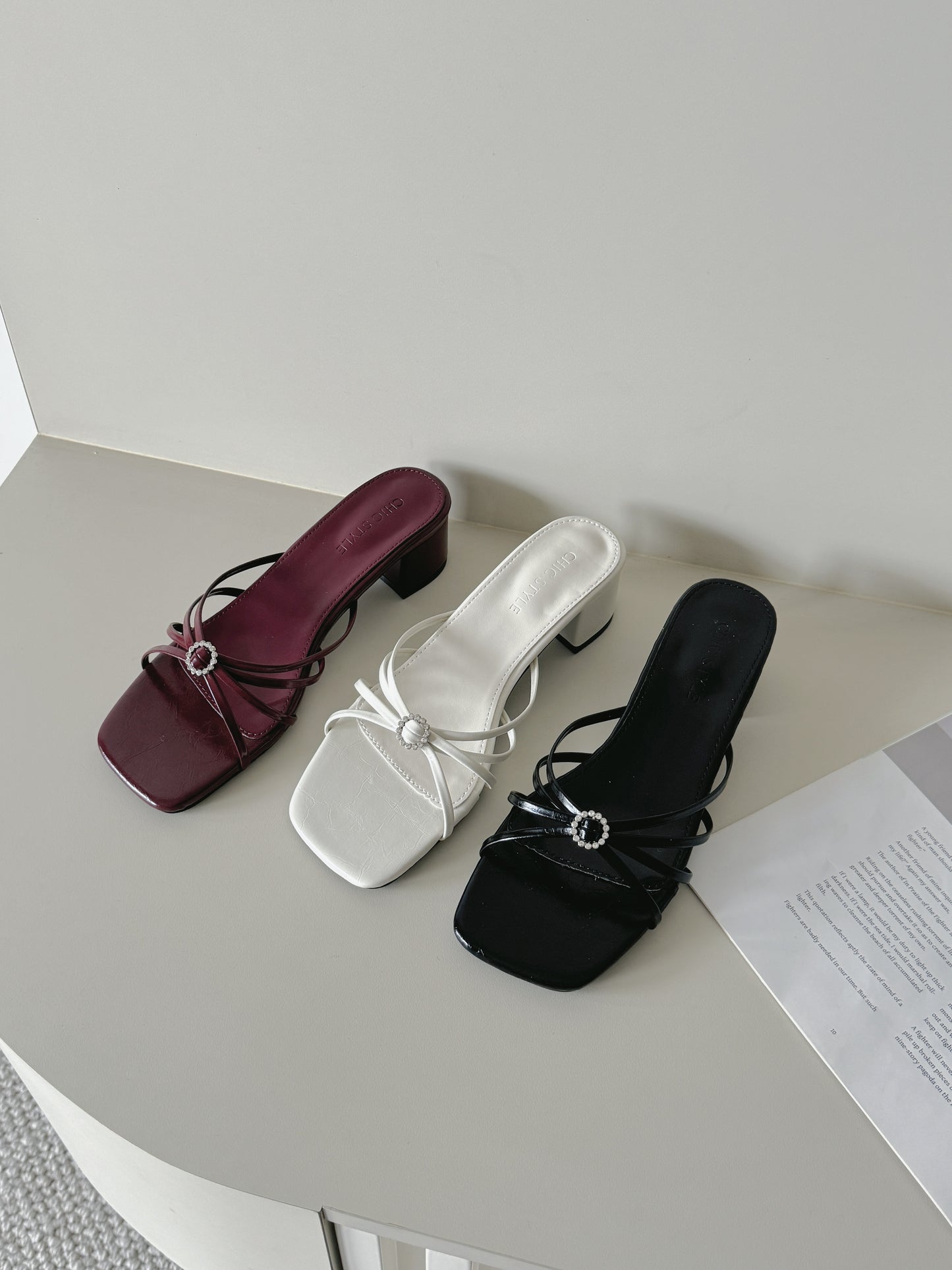 Willa Rhinestone Buckle Heels (Maroon)