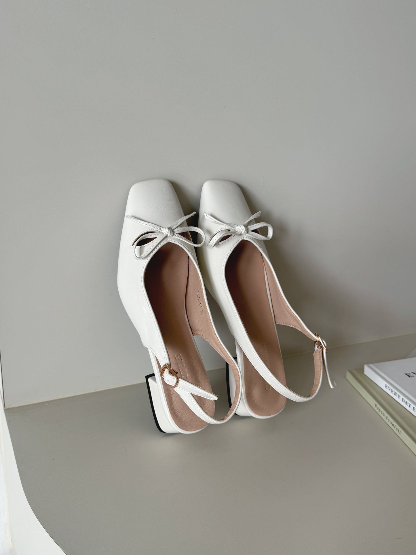 Jersey Bow Slingback Heels (Cream White)