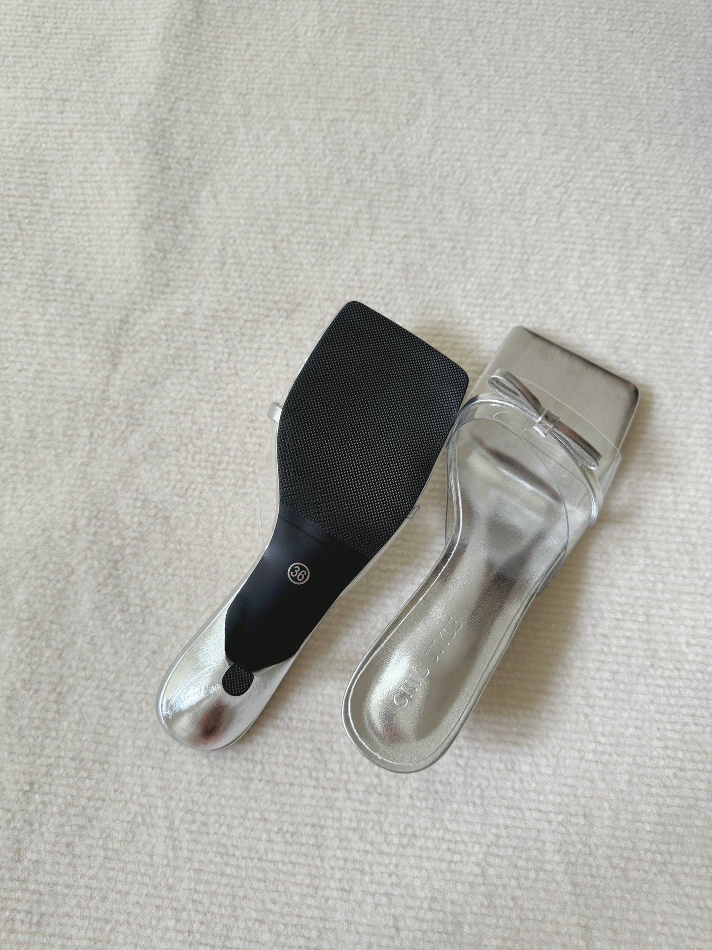 Marcia Bow Transparent Heels (Silver / 38)