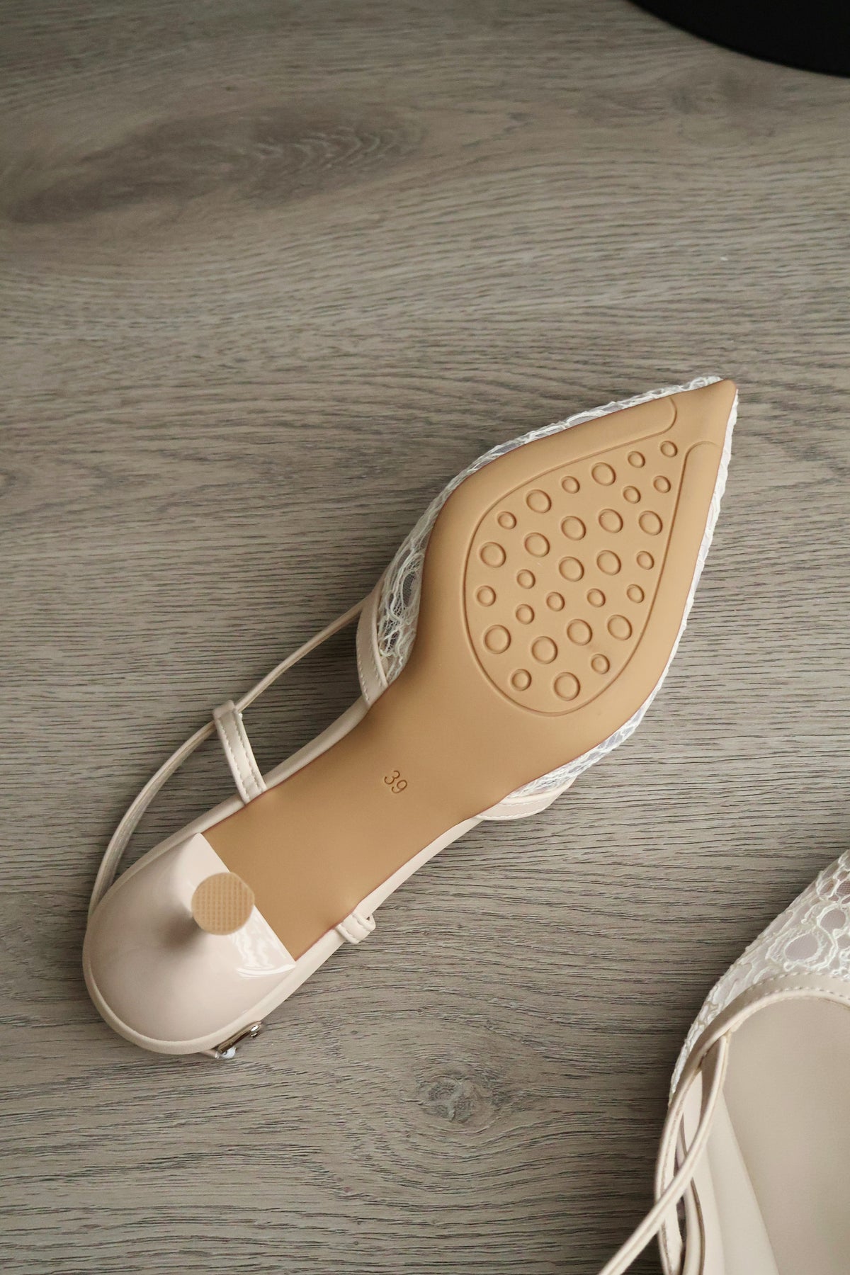 Maia Lace Slingback Heels (Beige)