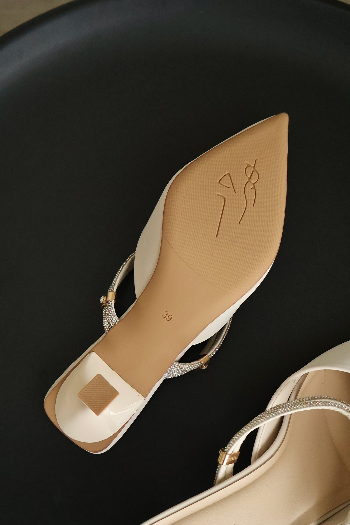 Clarisse Rhinestone Pointed Heels (Cream White)