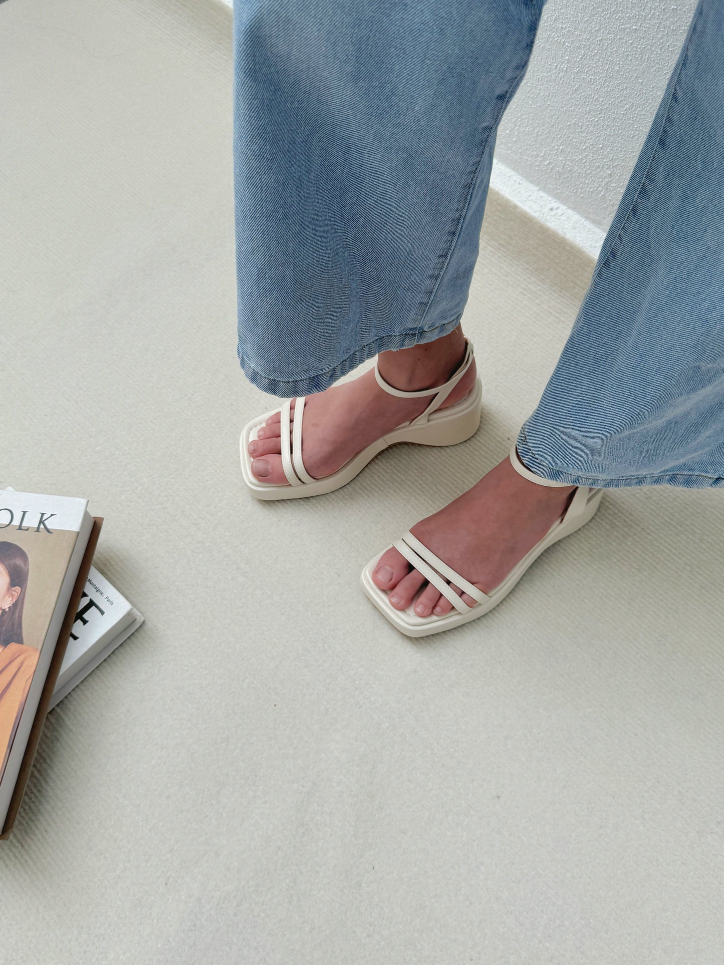 Andrea Strappy Wedge Sandals (Cream White)