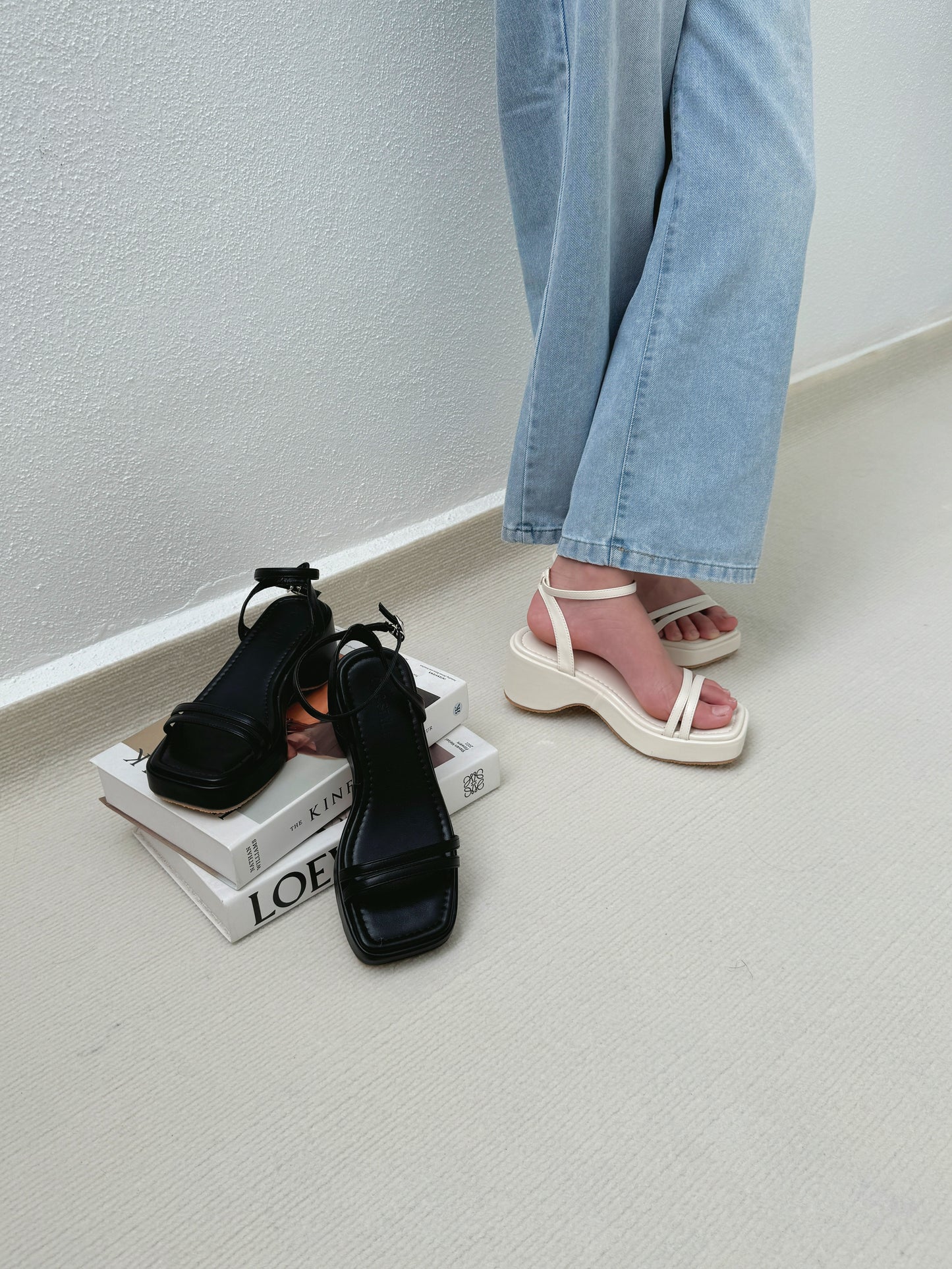 Andrea Strappy Wedge Sandals (Cream White)