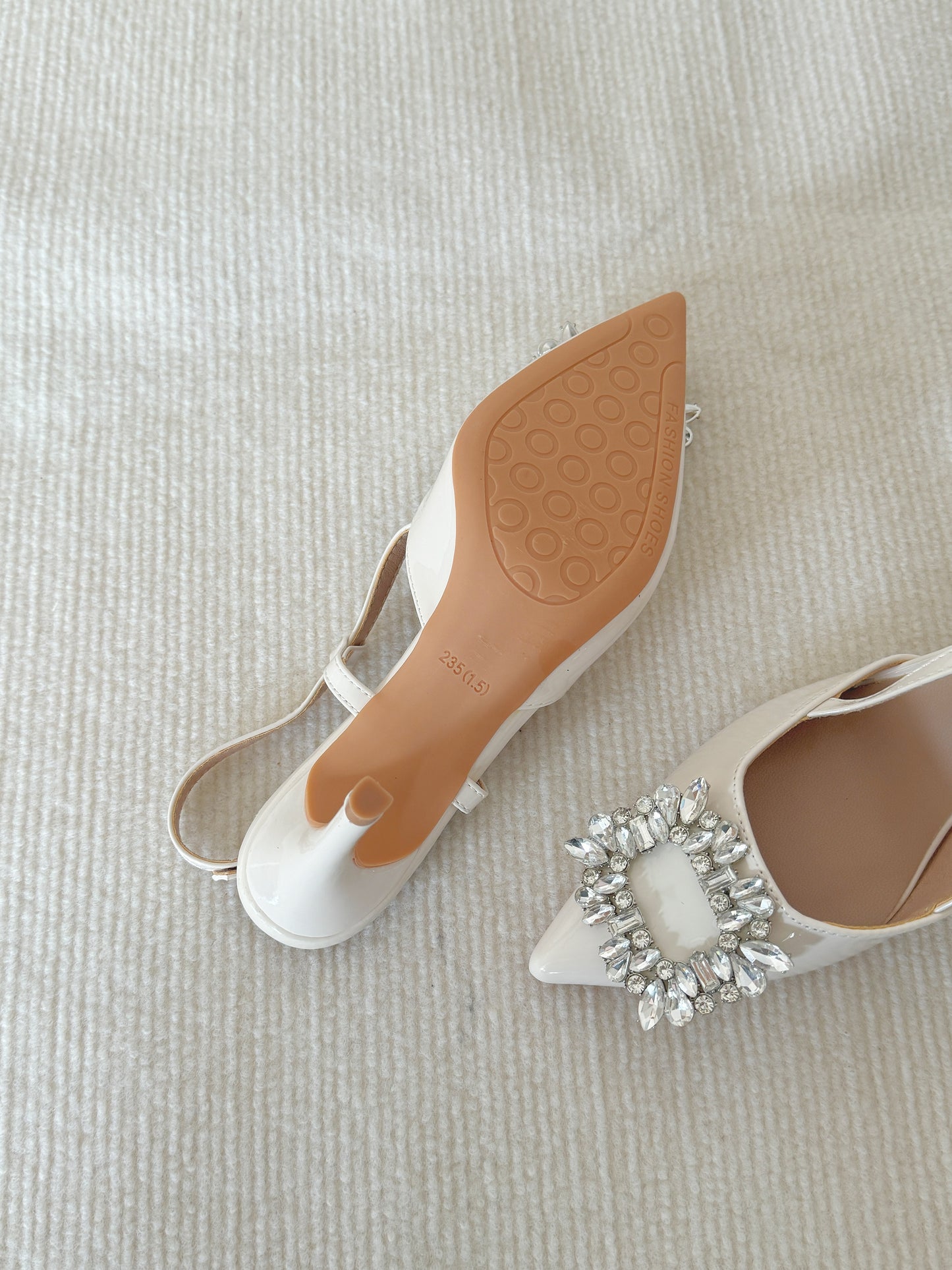 Evia Rhinestone High Heels (White)
