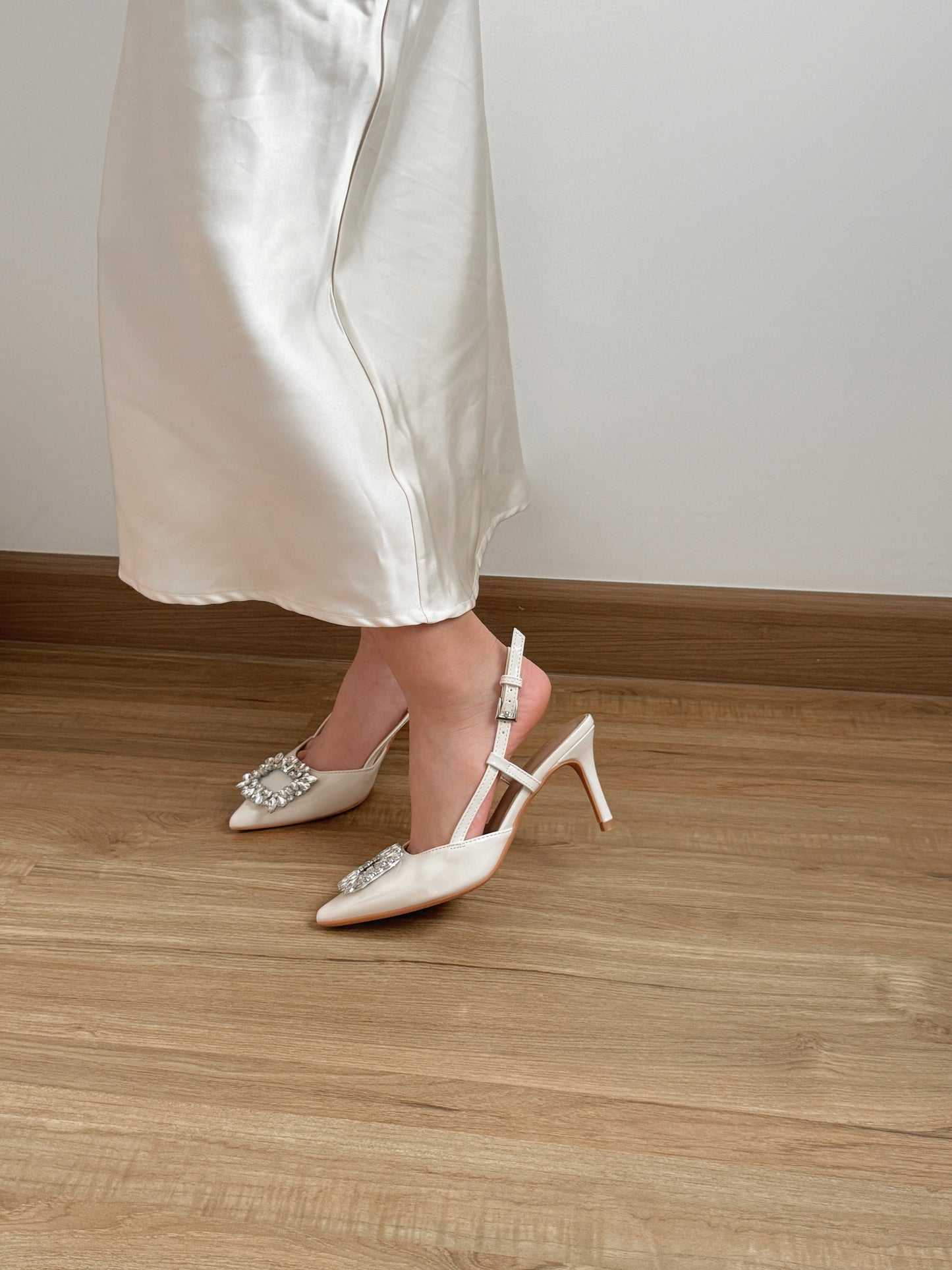 Evia Rhinestone High Heels (White)