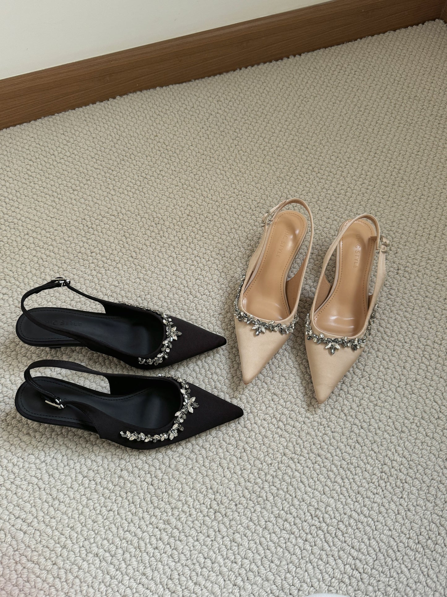 Gloria Rhinestone Pointy Heels (Champagne)