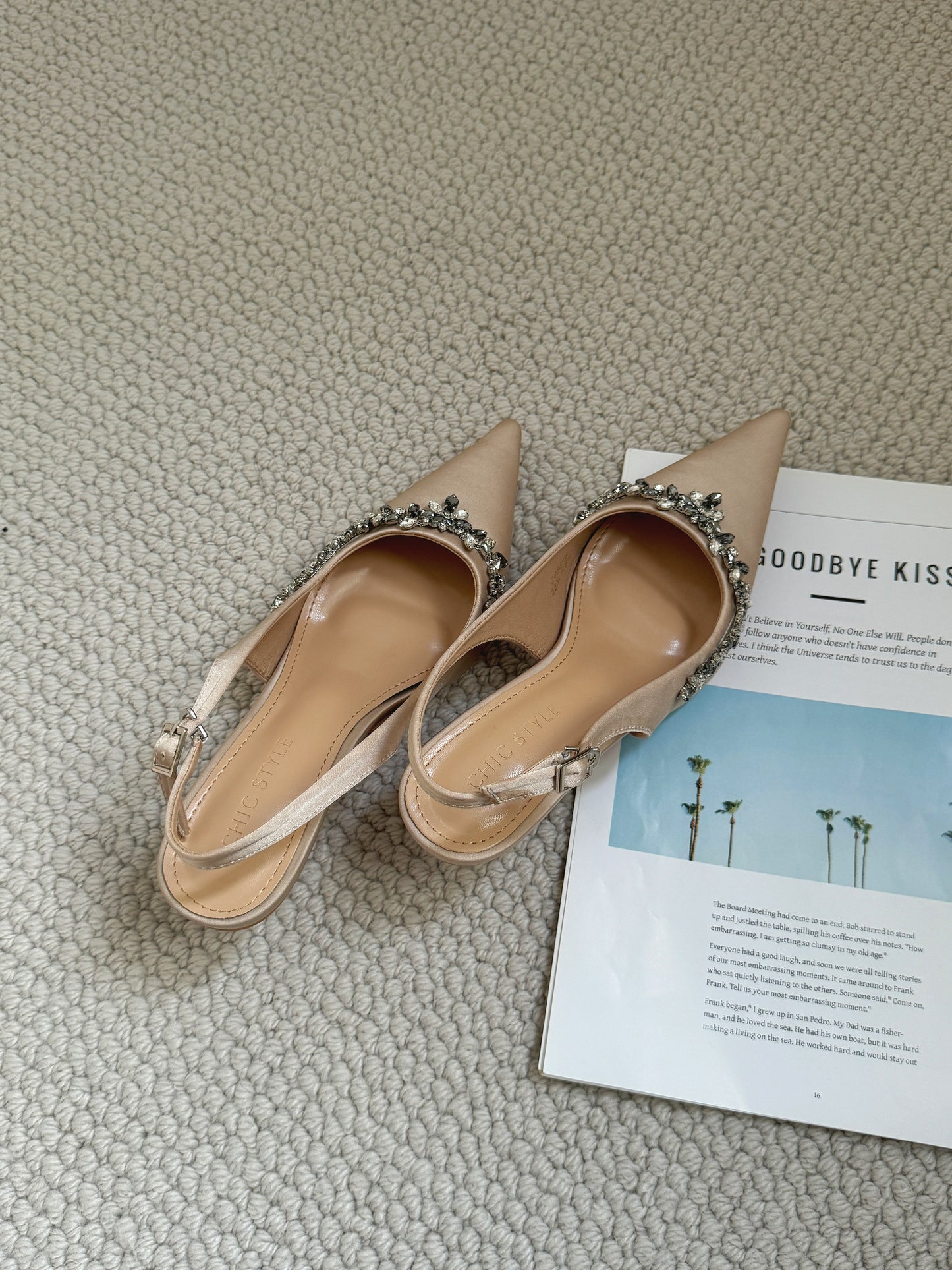 Gloria Rhinestone Pointy Heels (Champagne)