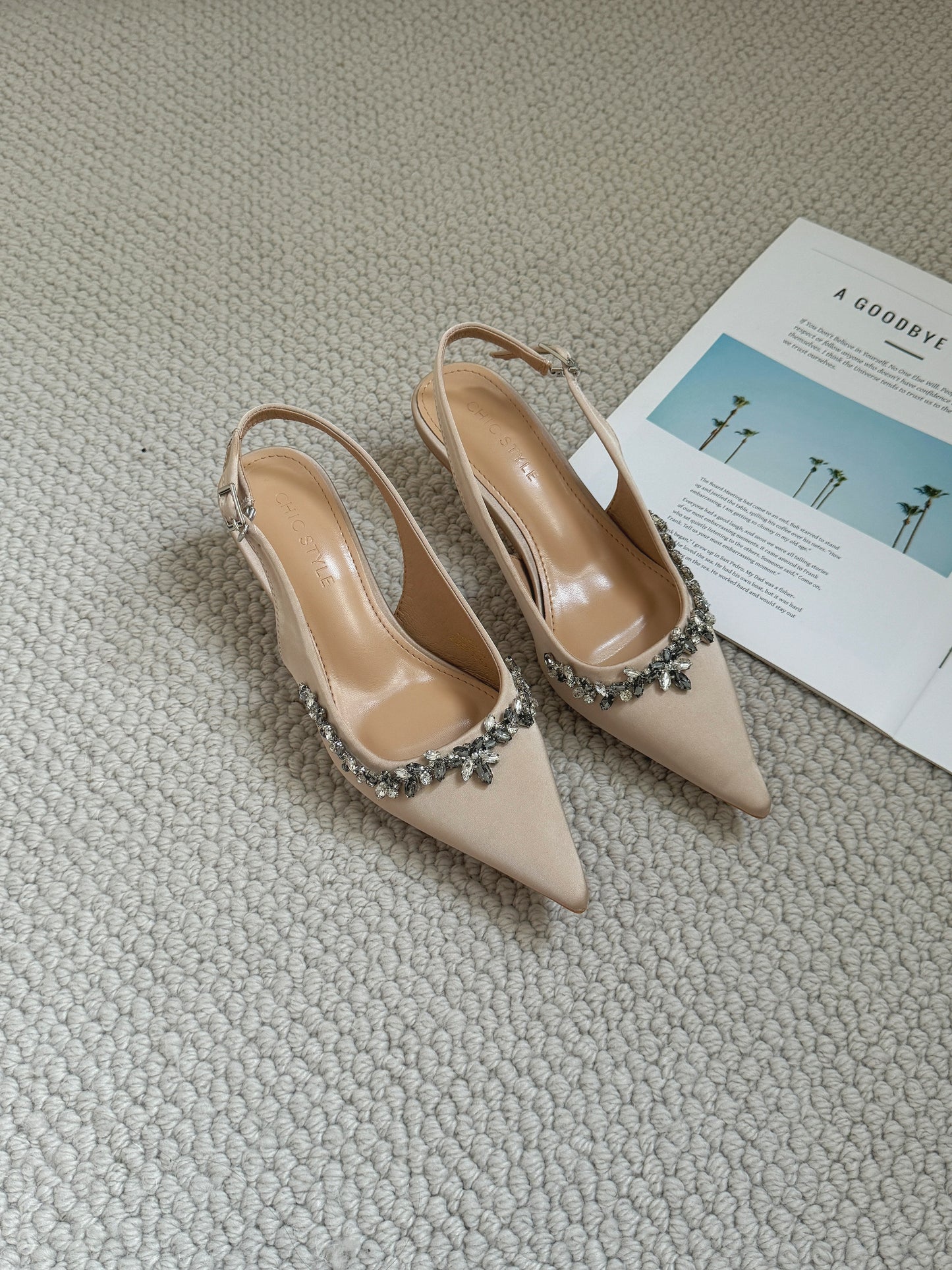 Gloria Rhinestone Pointy Heels (Champagne)