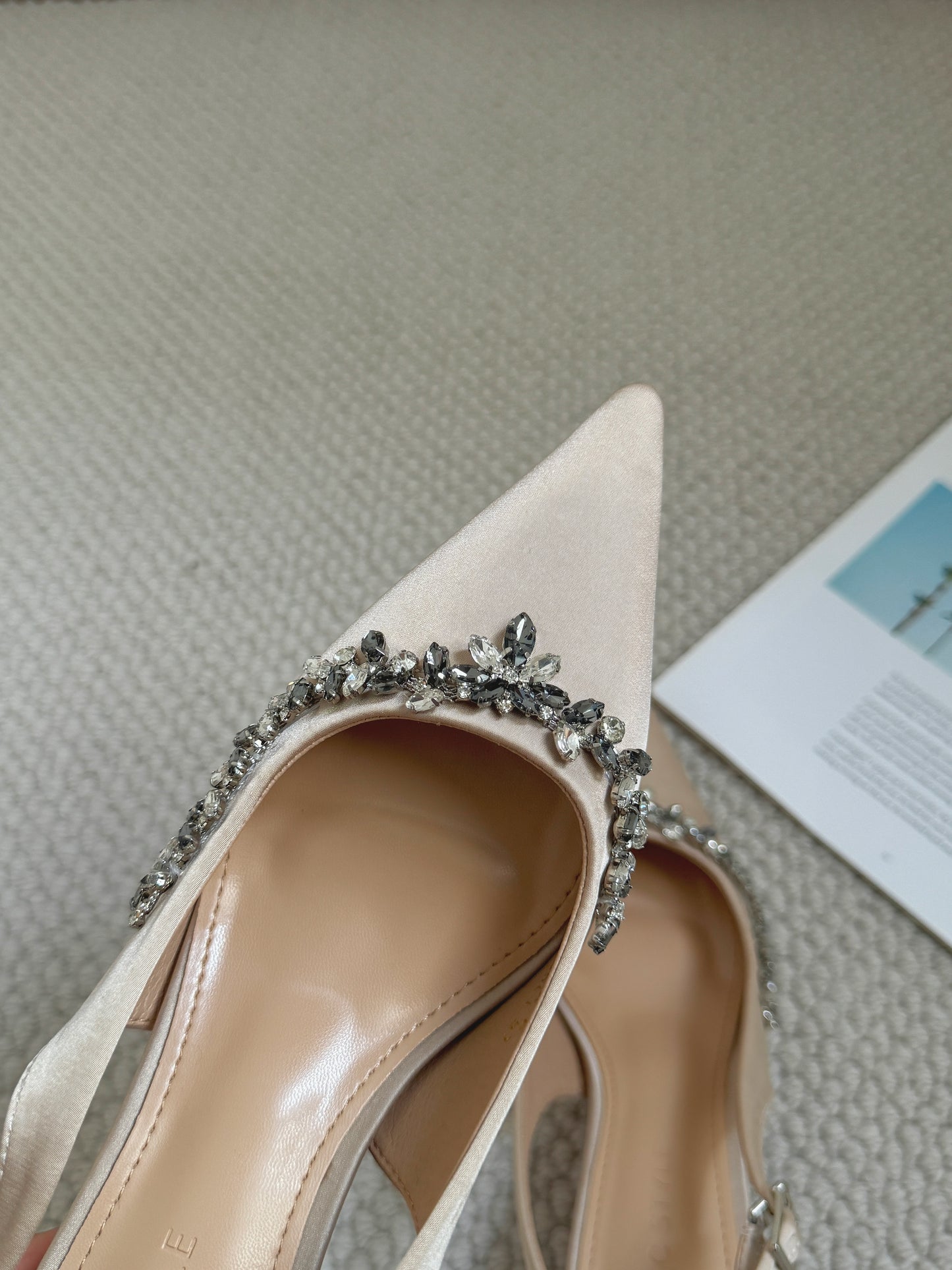Gloria Rhinestone Pointy Heels (Champagne)