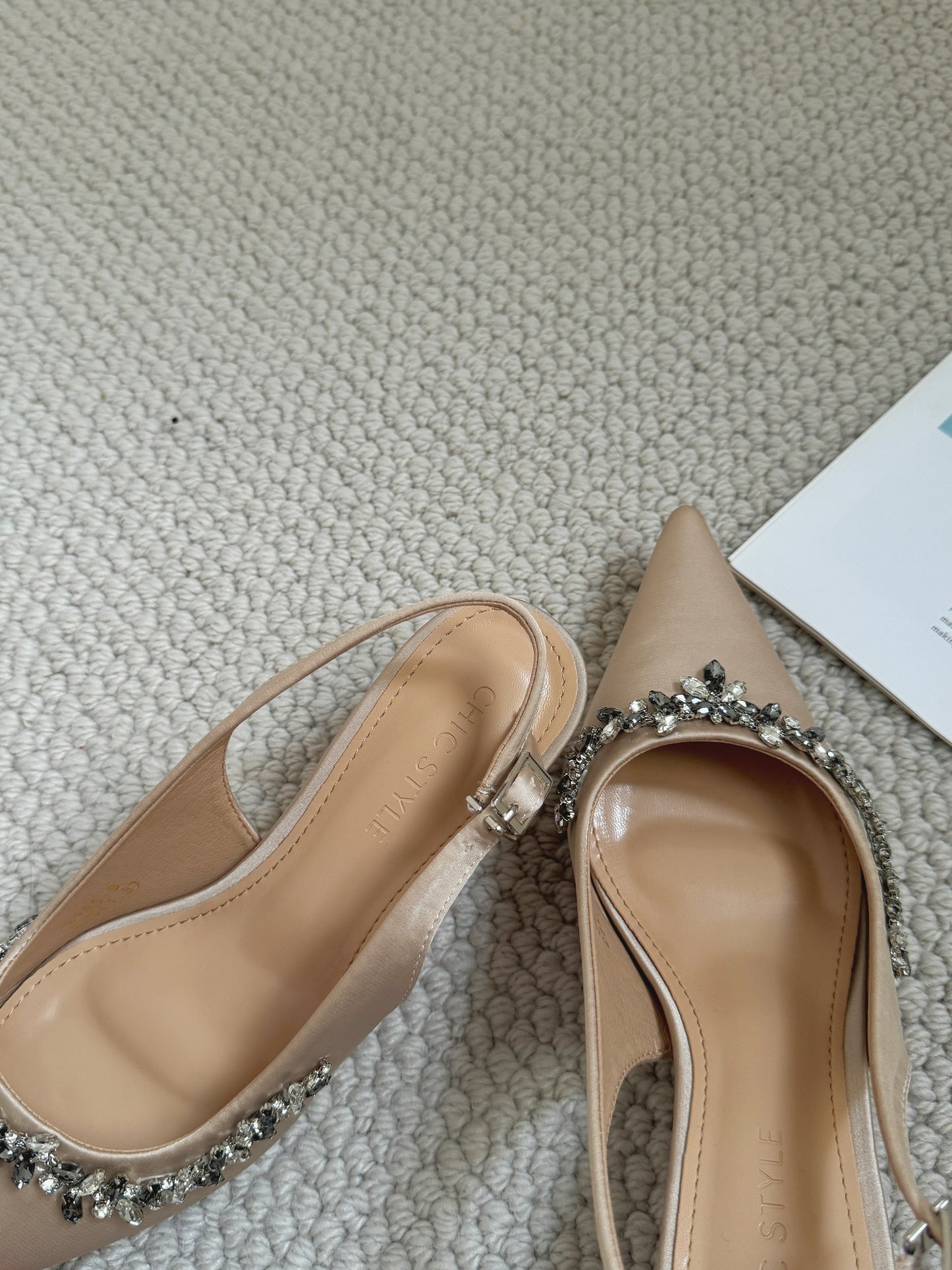 Gloria Rhinestone Pointy Heels (Champagne)