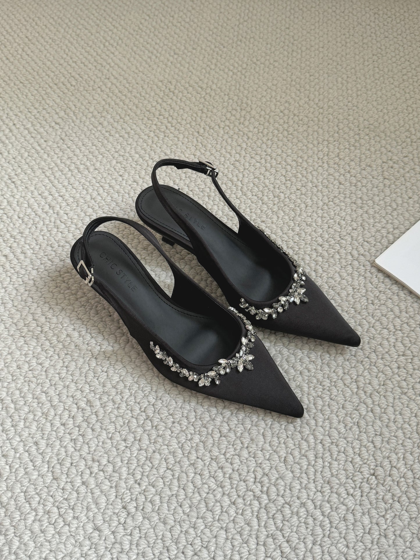 Gloria Rhinestone Pointy Heels (Black)