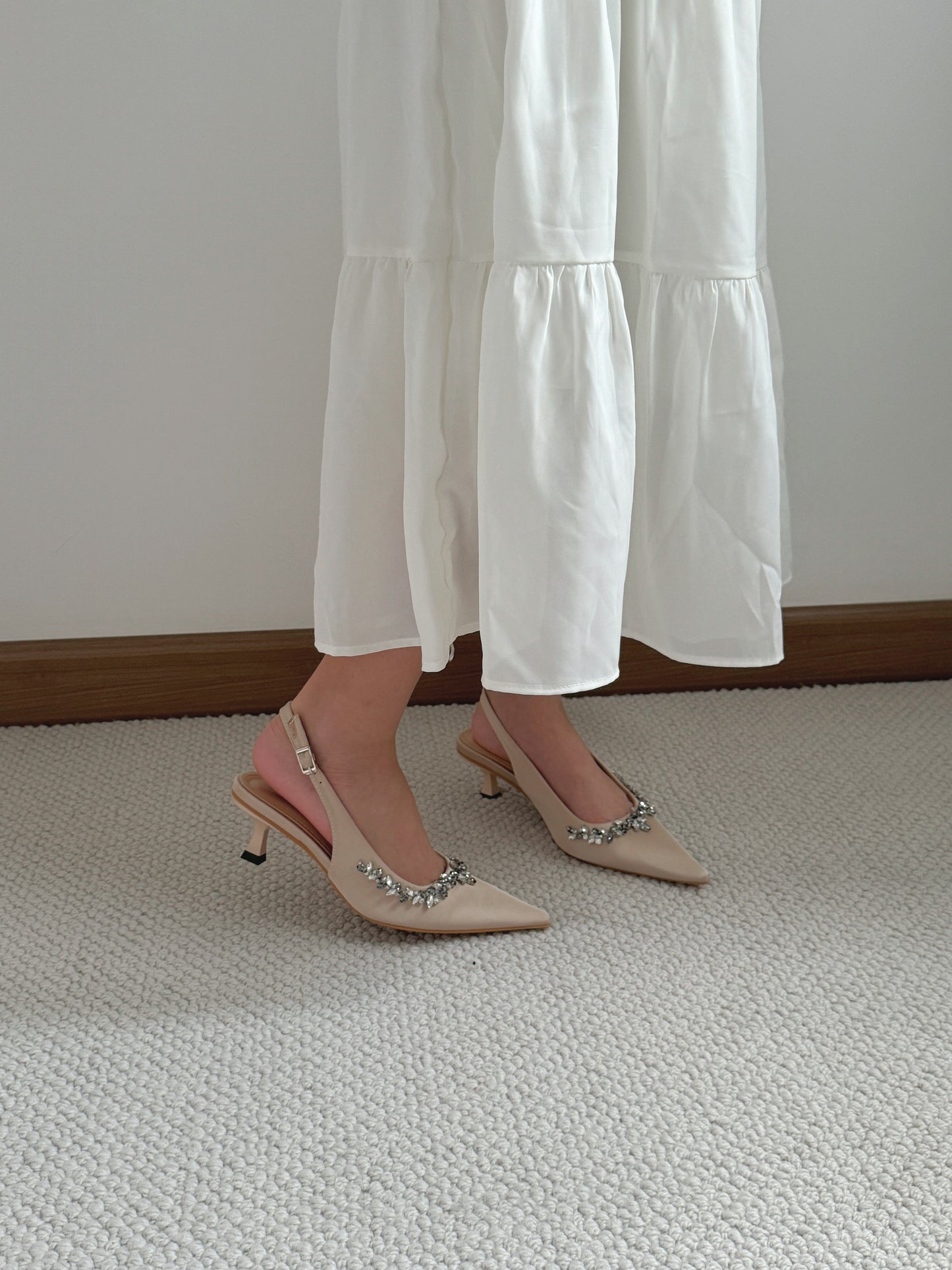 Gloria Rhinestone Pointy Heels (Champagne)