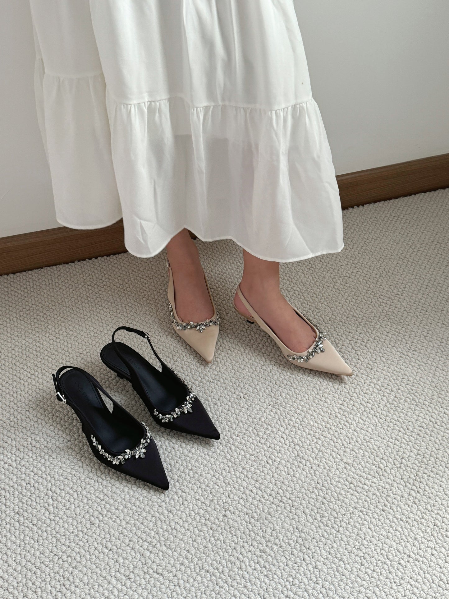 Gloria Rhinestone Pointy Heels (Champagne)