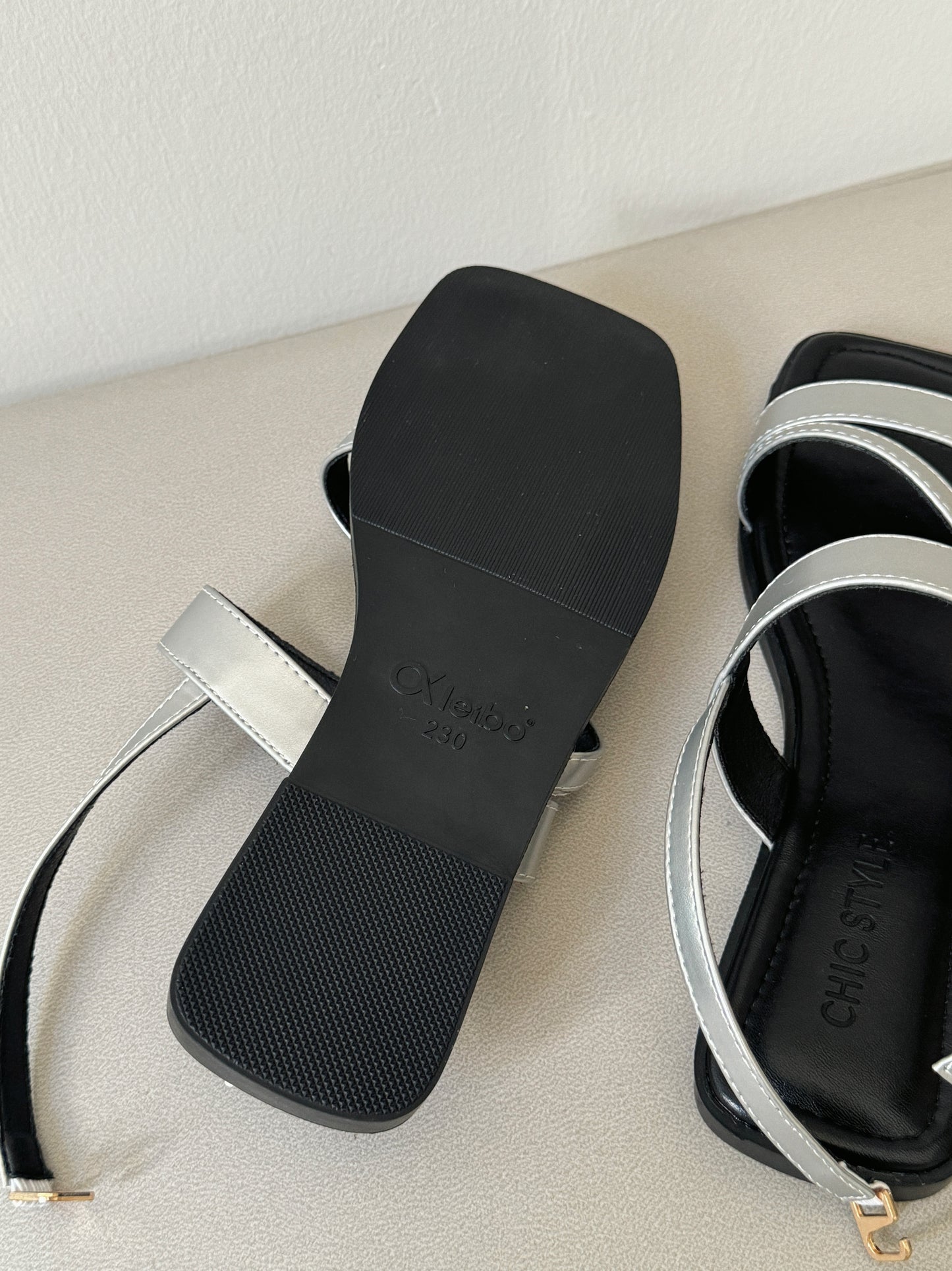 Laura Irregular Strap Sandals (Silver)