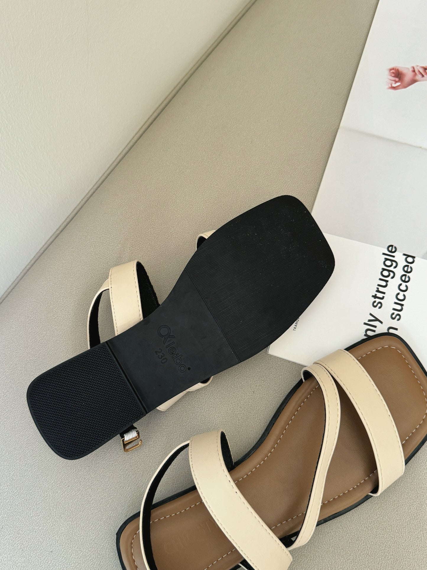 Laura Irregular Strap Sandals (Beige)