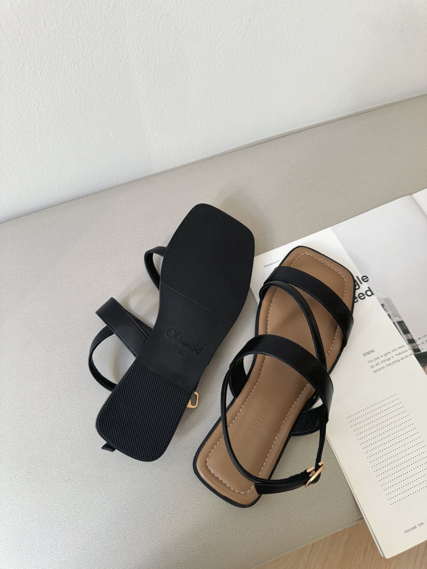 Laura Irregular Strap Sandals (Black)