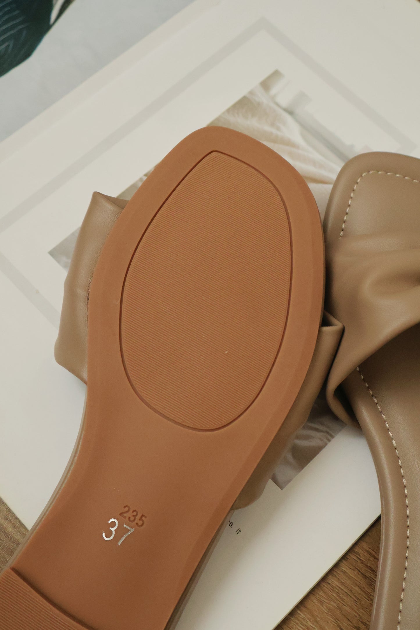 Vera Ribbon Slide Sandals (Taupe)