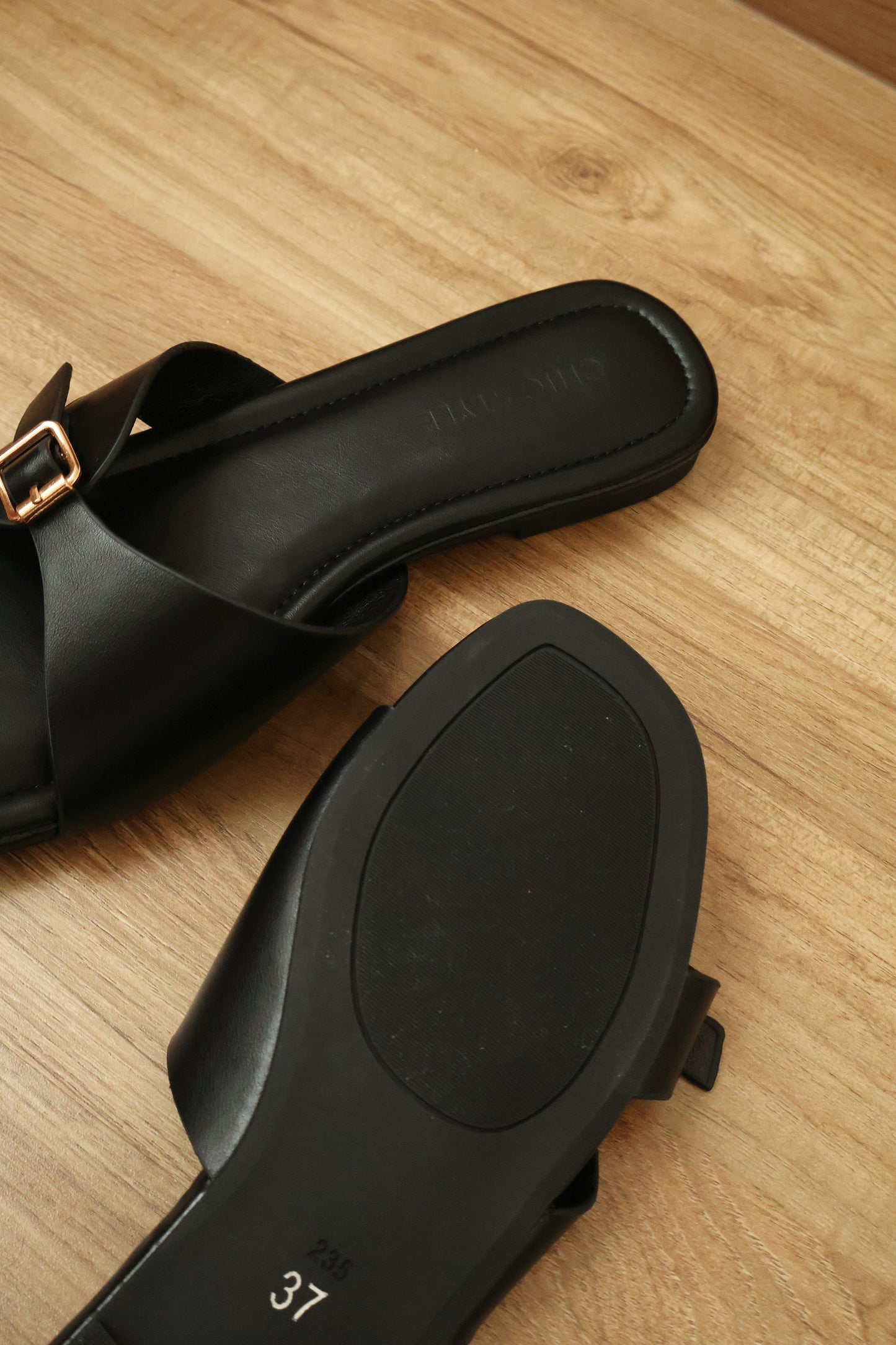 Zaelyn Buckle Wrap Slide Sandals (Black / 35 36 37 38 40)