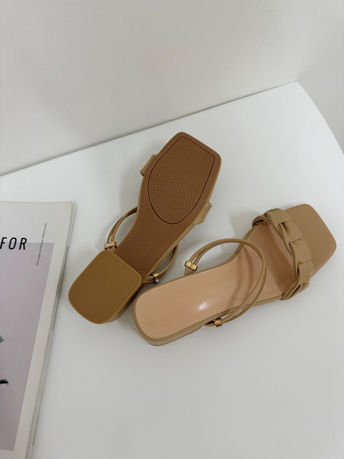 Lara Braided Strappy Low Heels (Khaki / 37 39 40)