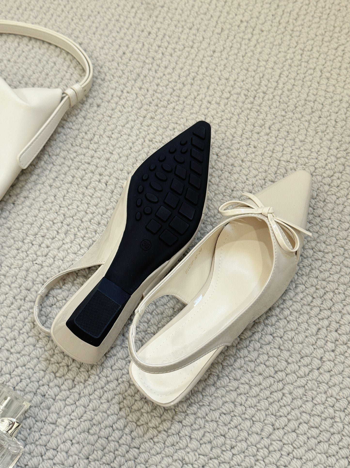 Francesca Bow Pointed Slingback Shoes (Cream White)