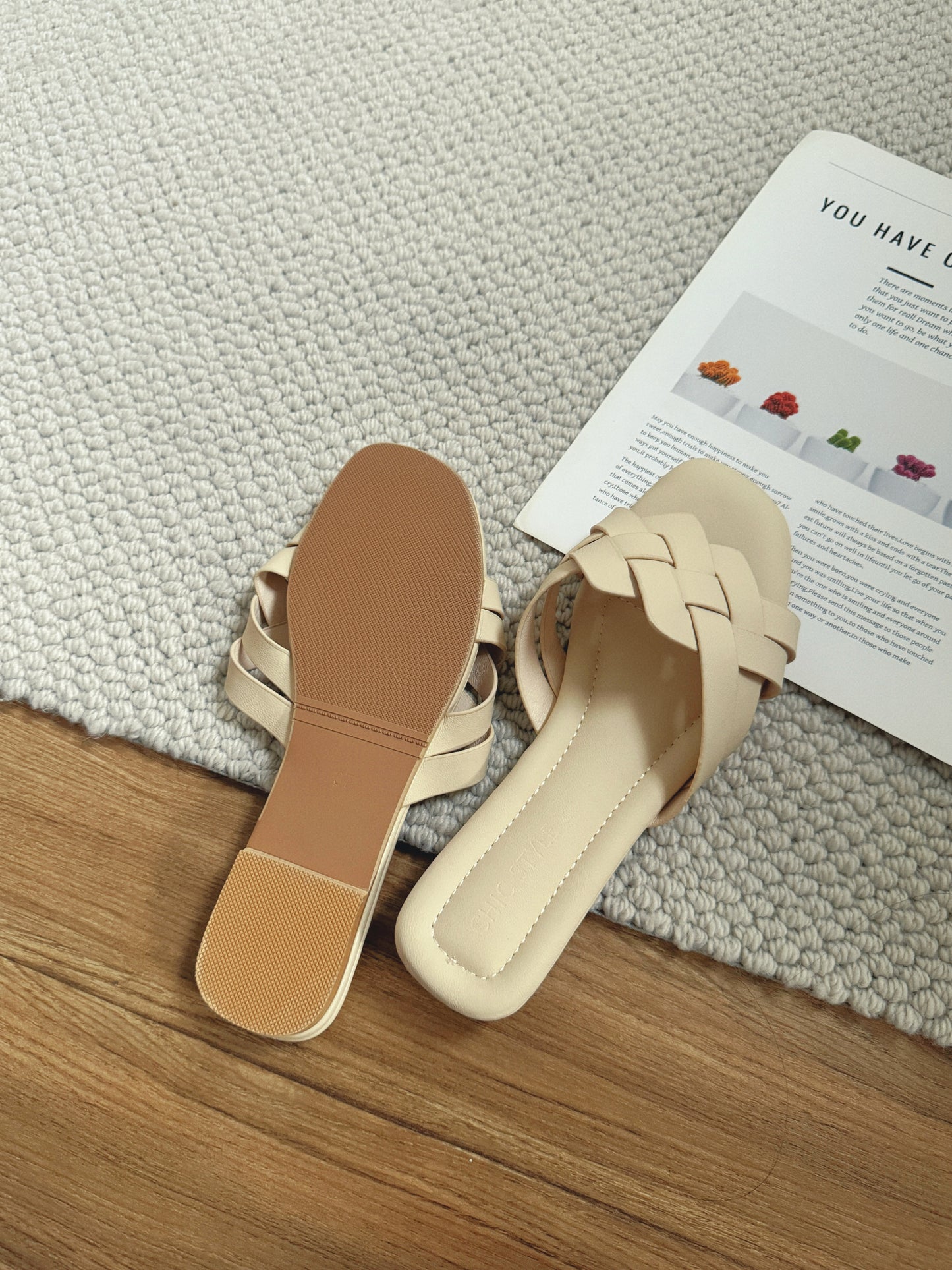 Doris Interwoven Comfy Sandals (Beige)