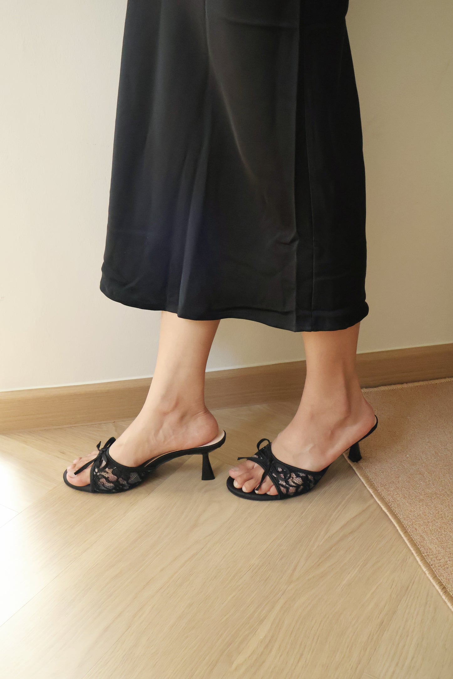 Rosella Lace Sateen Heels (Black / 35 37 38 39 40)