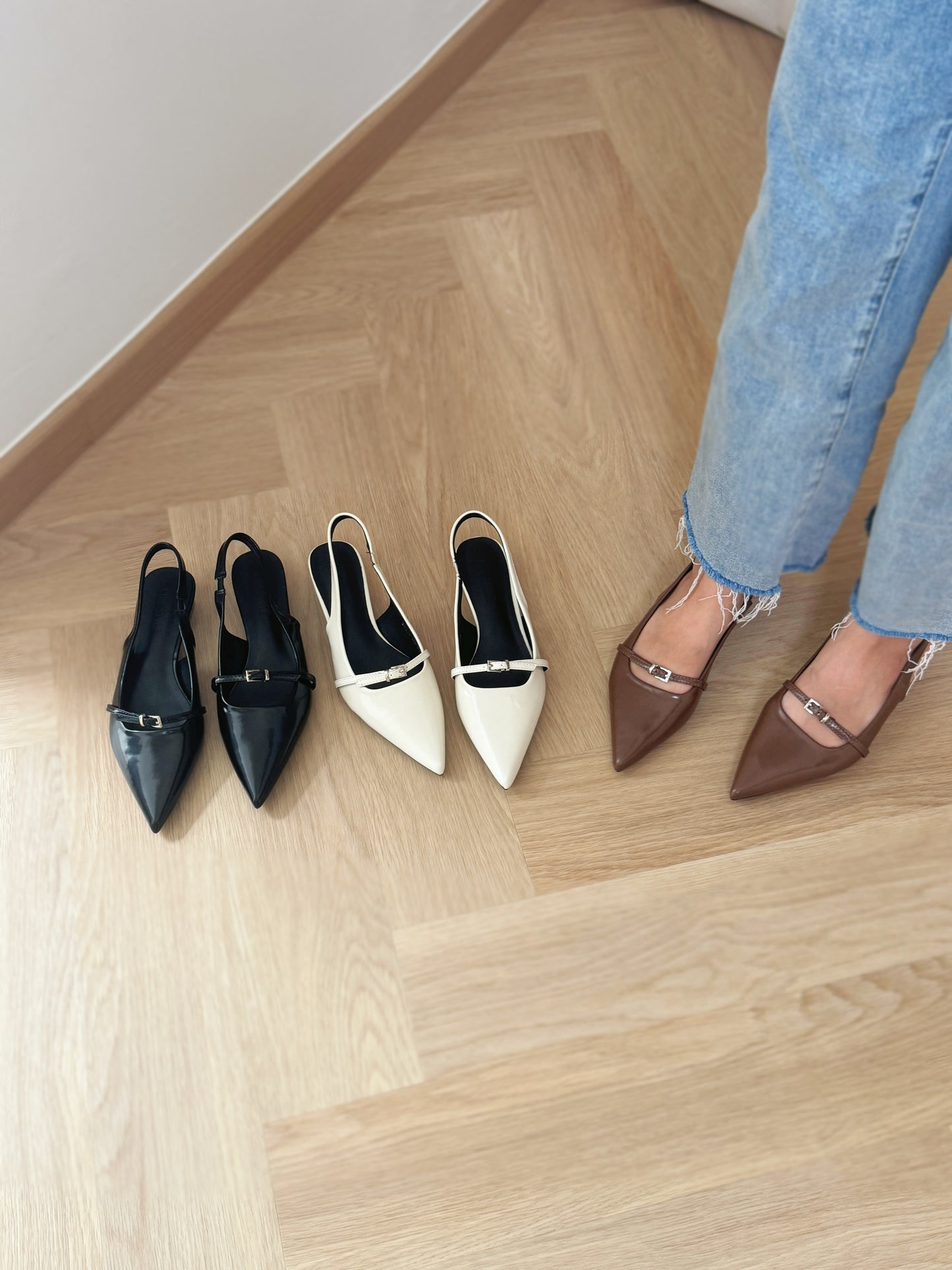 Carmela Pointed Buckled Heels (Brown)