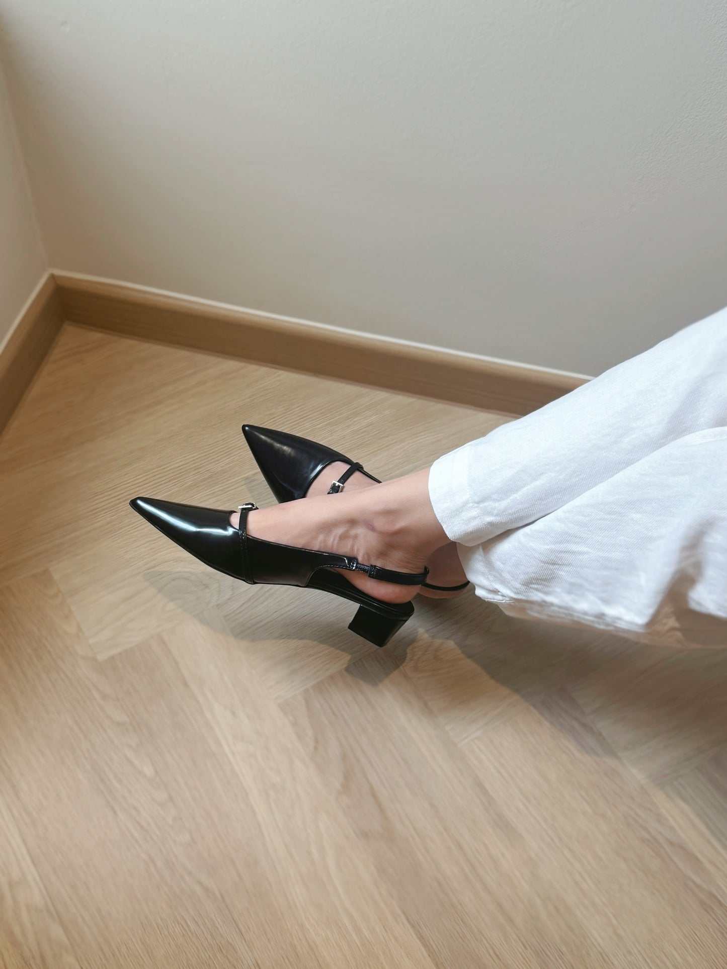 Carmela Pointed Buckled Heels (Black)