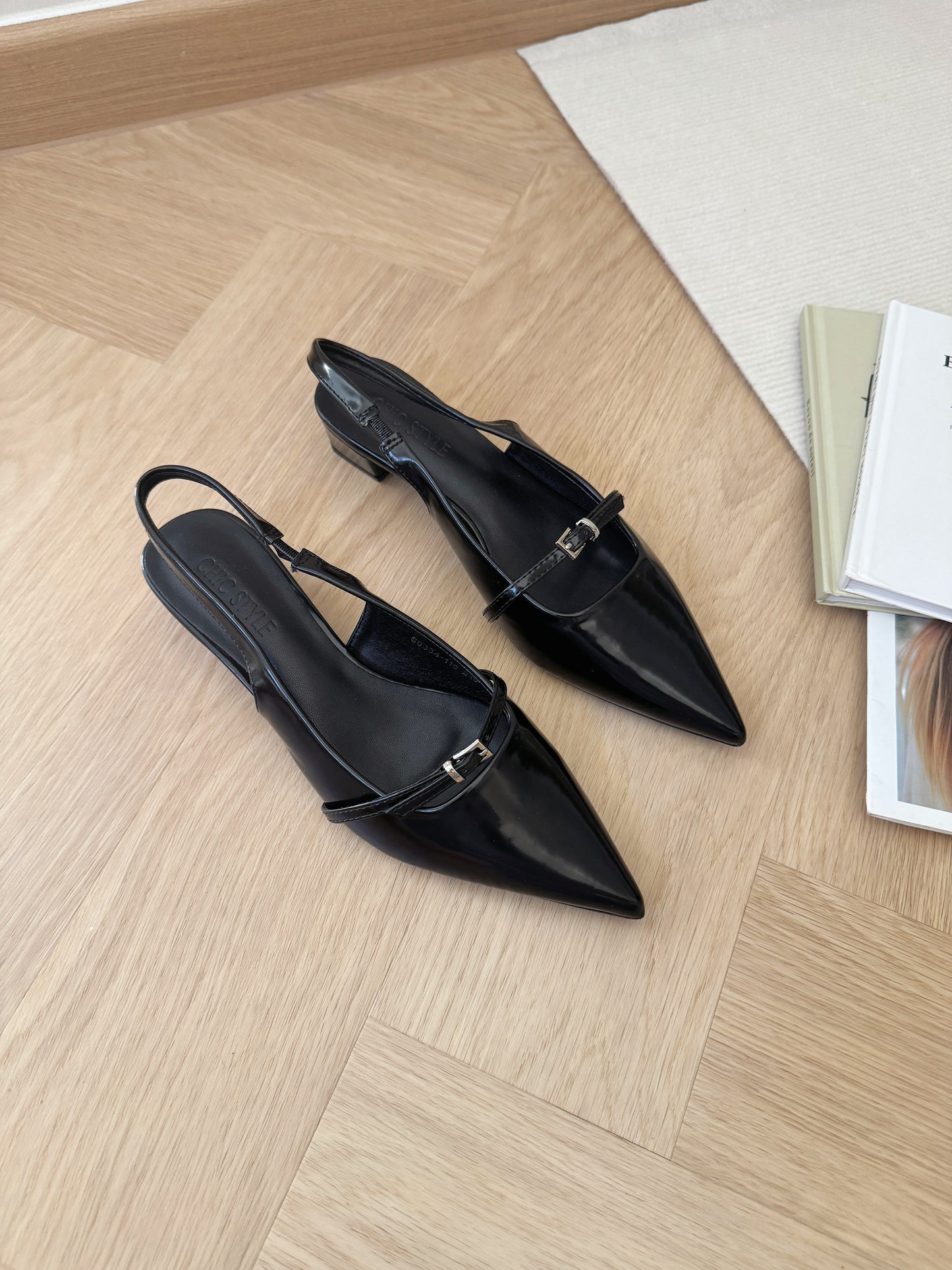Carmela Pointed Buckled Heels (Black)