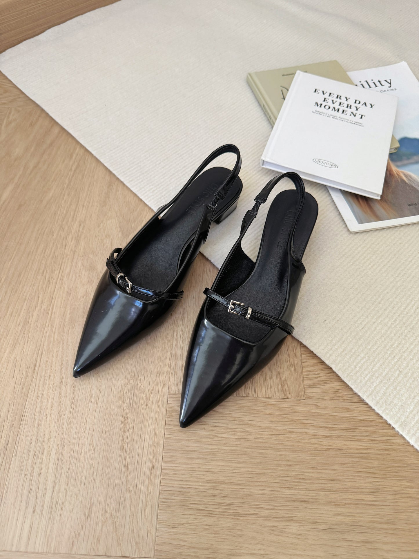 Carmela Pointed Buckled Heels (Black)