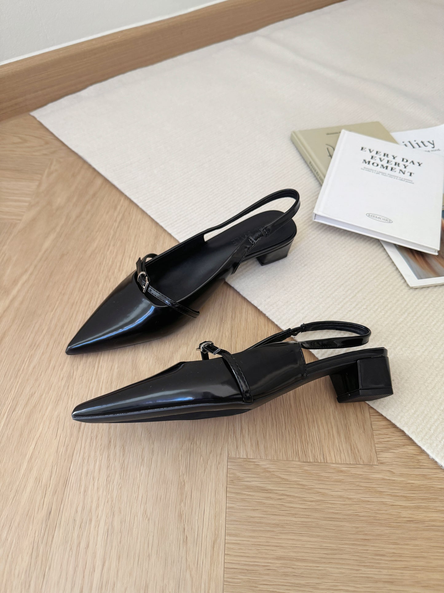 Carmela Pointed Buckled Heels (Black)