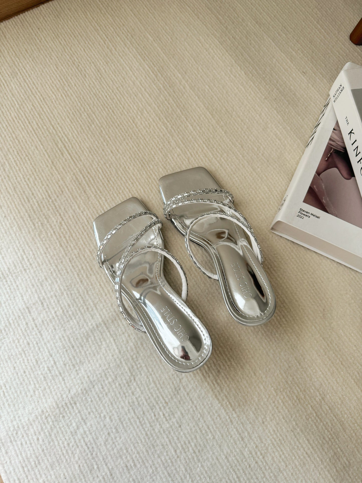 Melanie Rhinestone Strappy Heels (Silver)