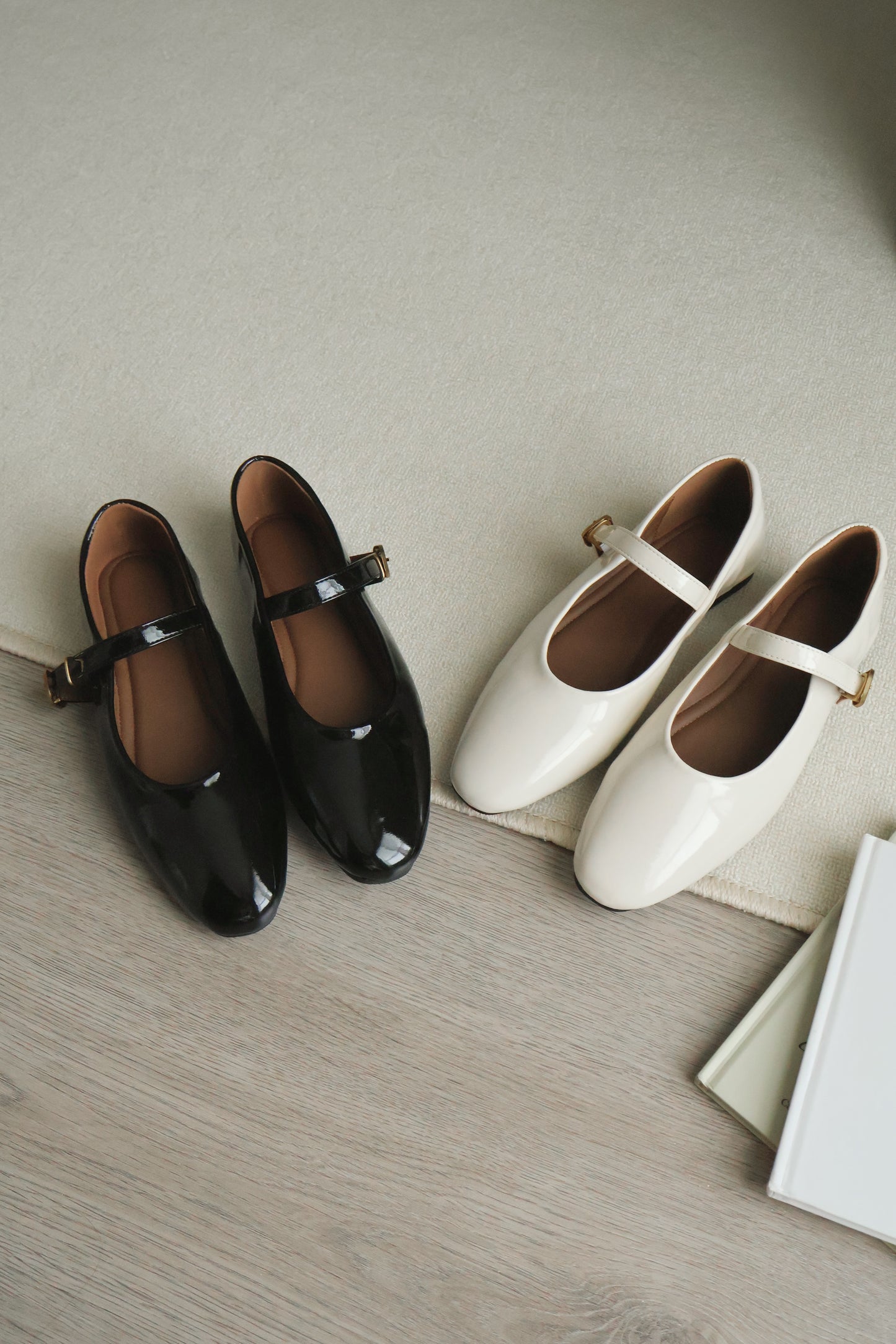Nori Glossy Mary Jane Flats (Cream White)