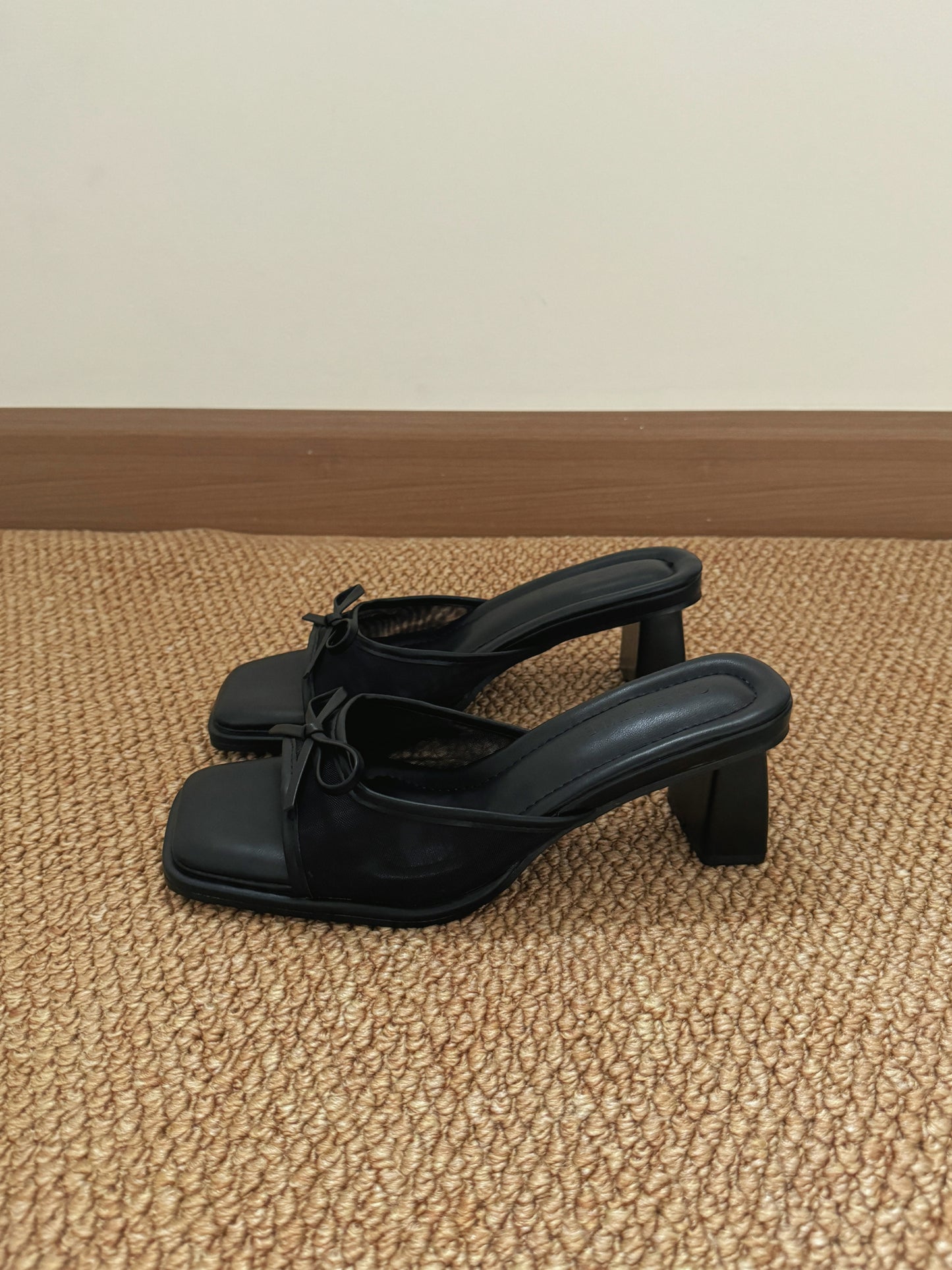 Aubree Bow Mesh Comfy Heels (Black)