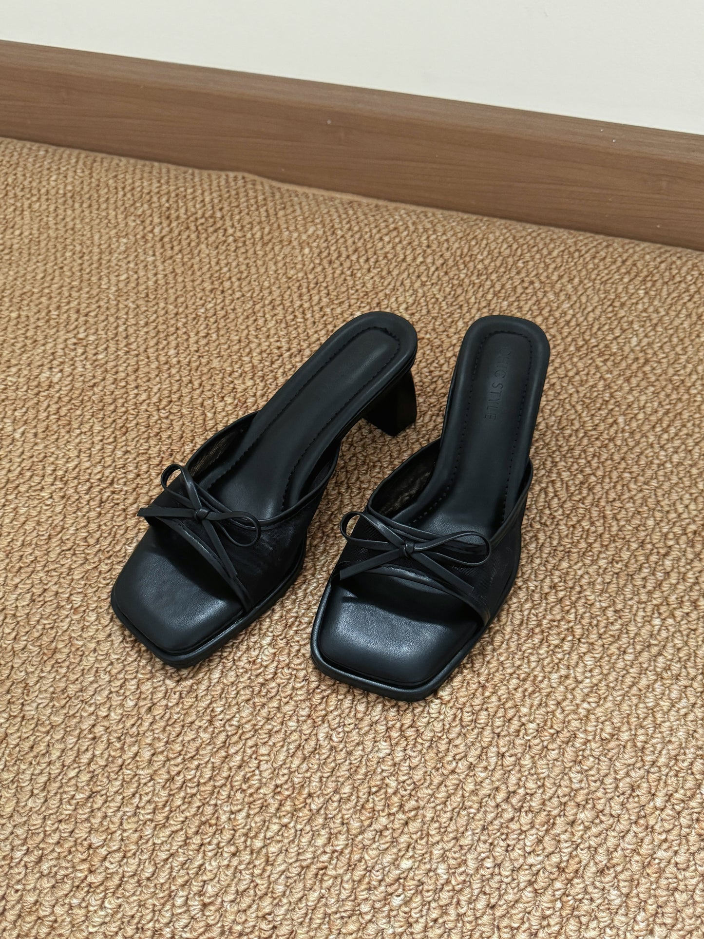 Aubree Bow Mesh Comfy Heels (Black)