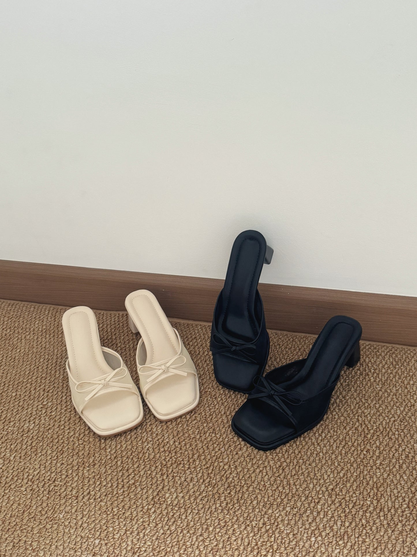 Aubree Bow Mesh Comfy Heels (Black)