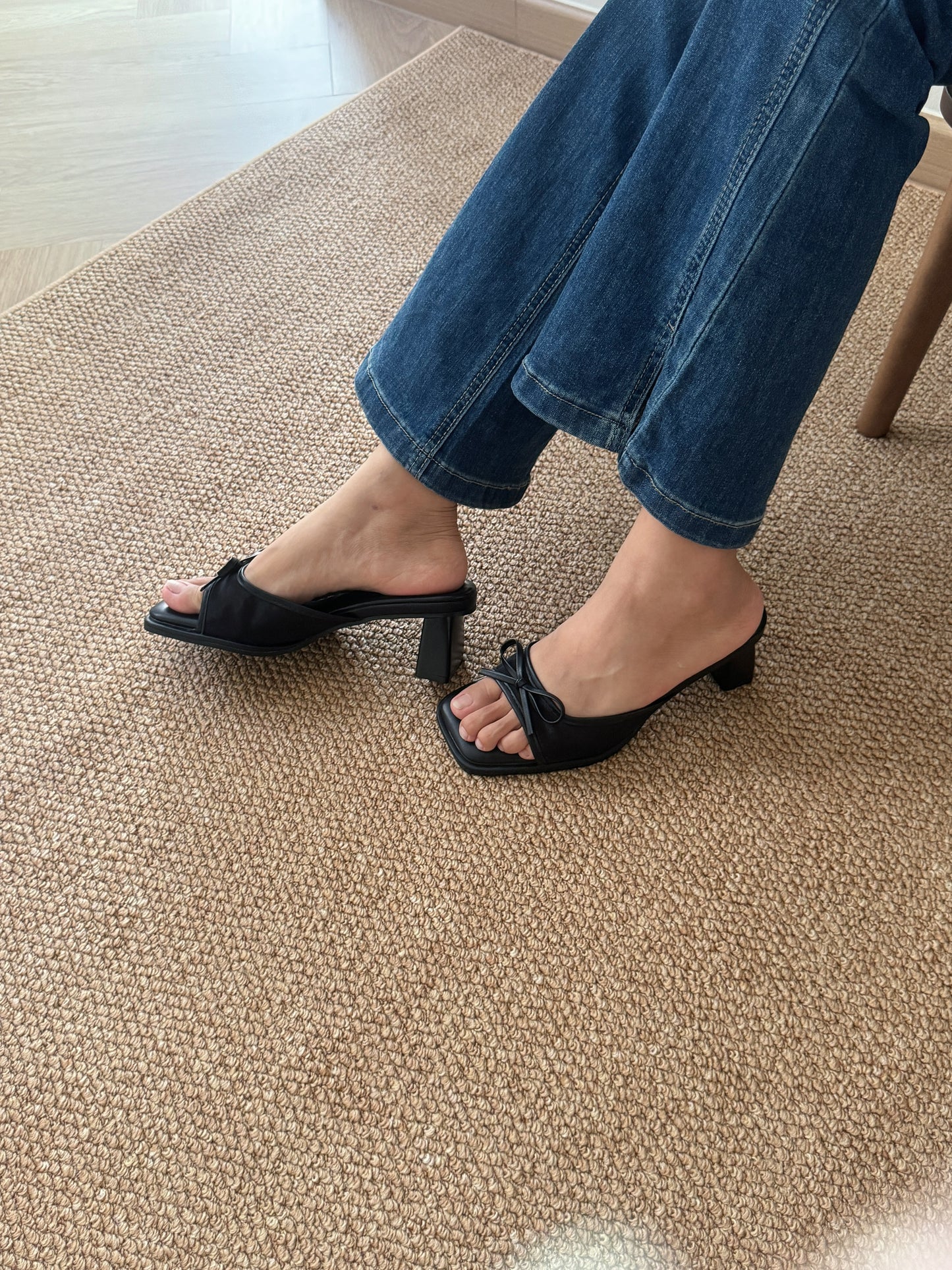 Aubree Bow Mesh Comfy Heels (Black)