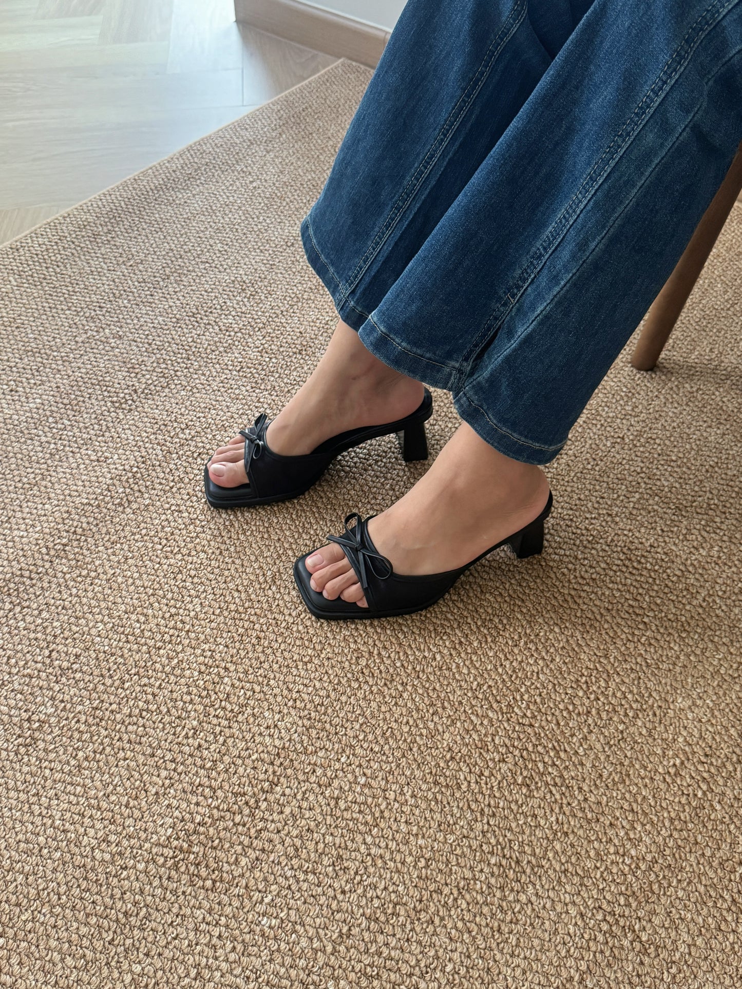 Aubree Bow Mesh Comfy Heels (Black)