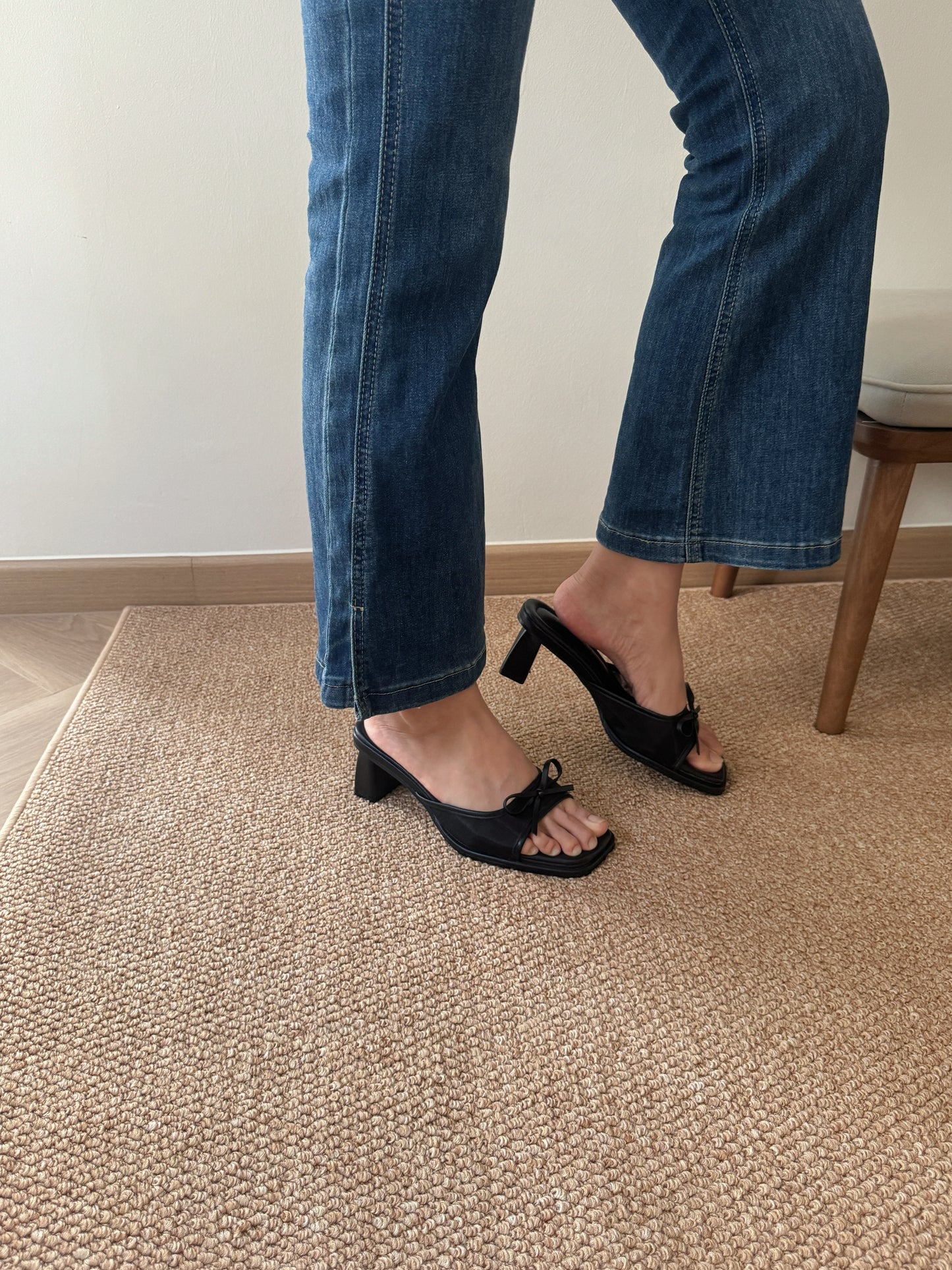 Aubree Bow Mesh Comfy Heels (Black)