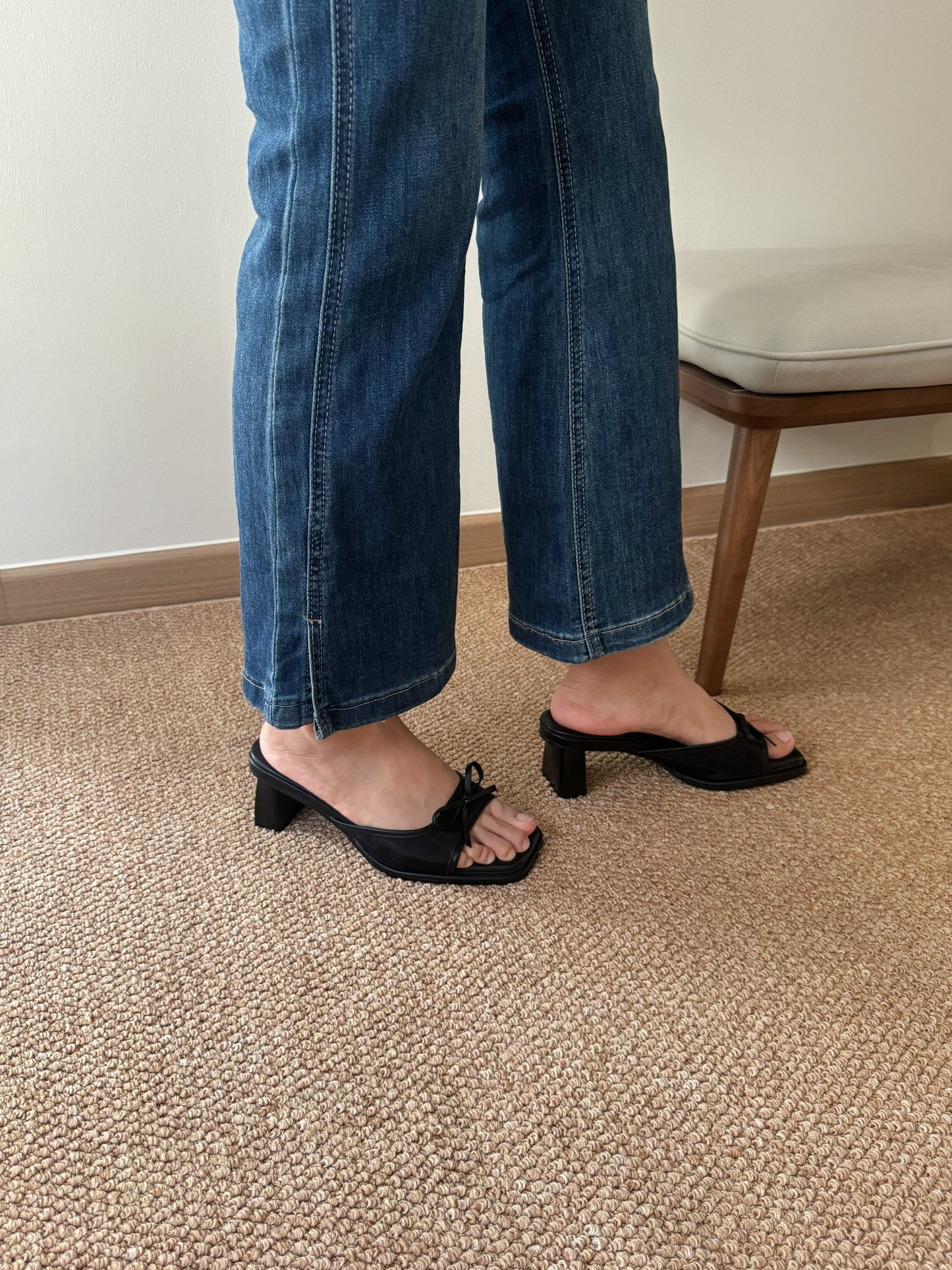 Aubree Bow Mesh Comfy Heels (Black)