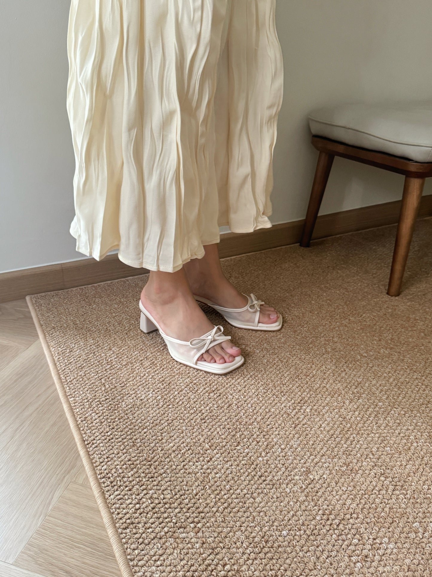 Aubree Bow Mesh Comfy Heels (Cream)