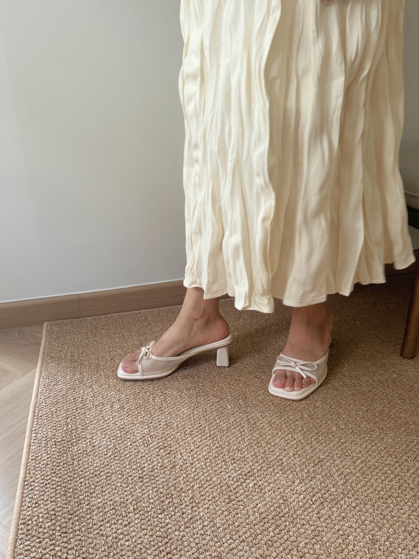 Aubree Bow Mesh Comfy Heels (Cream)