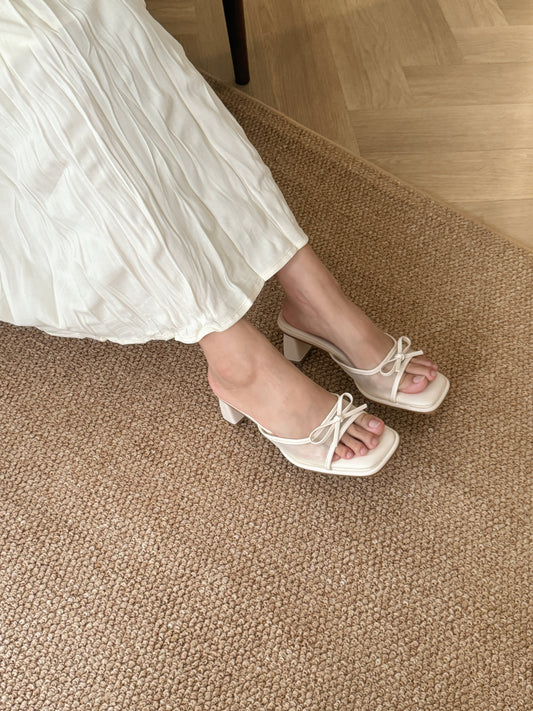 Aubree Bow Mesh Comfy Heels (Cream)