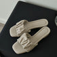 Faye Ruched Low Heel Sandals (Greige)