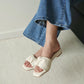 Faye Ruched Low Heel Sandals (Cream White)