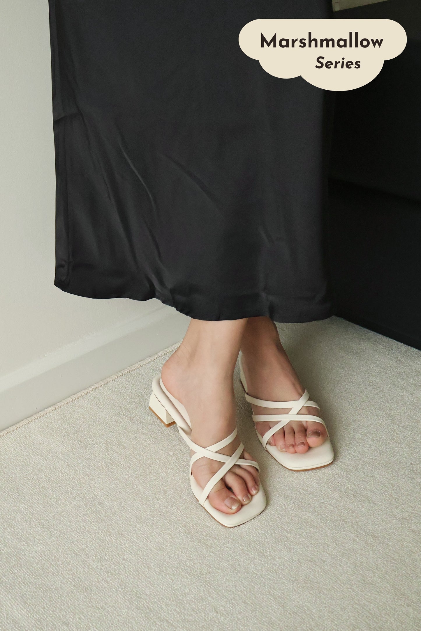 Della Strappy Block Heels (Cream White)