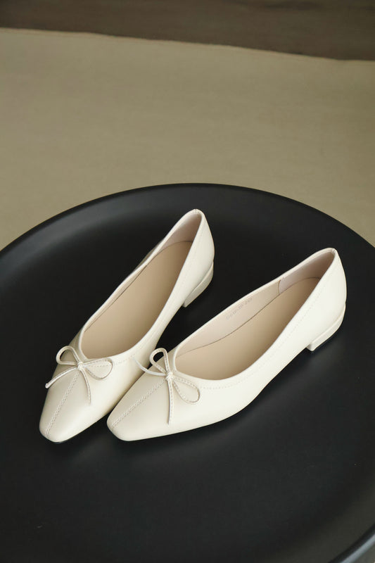 Alisha French Bow Low Flats (Cream White)